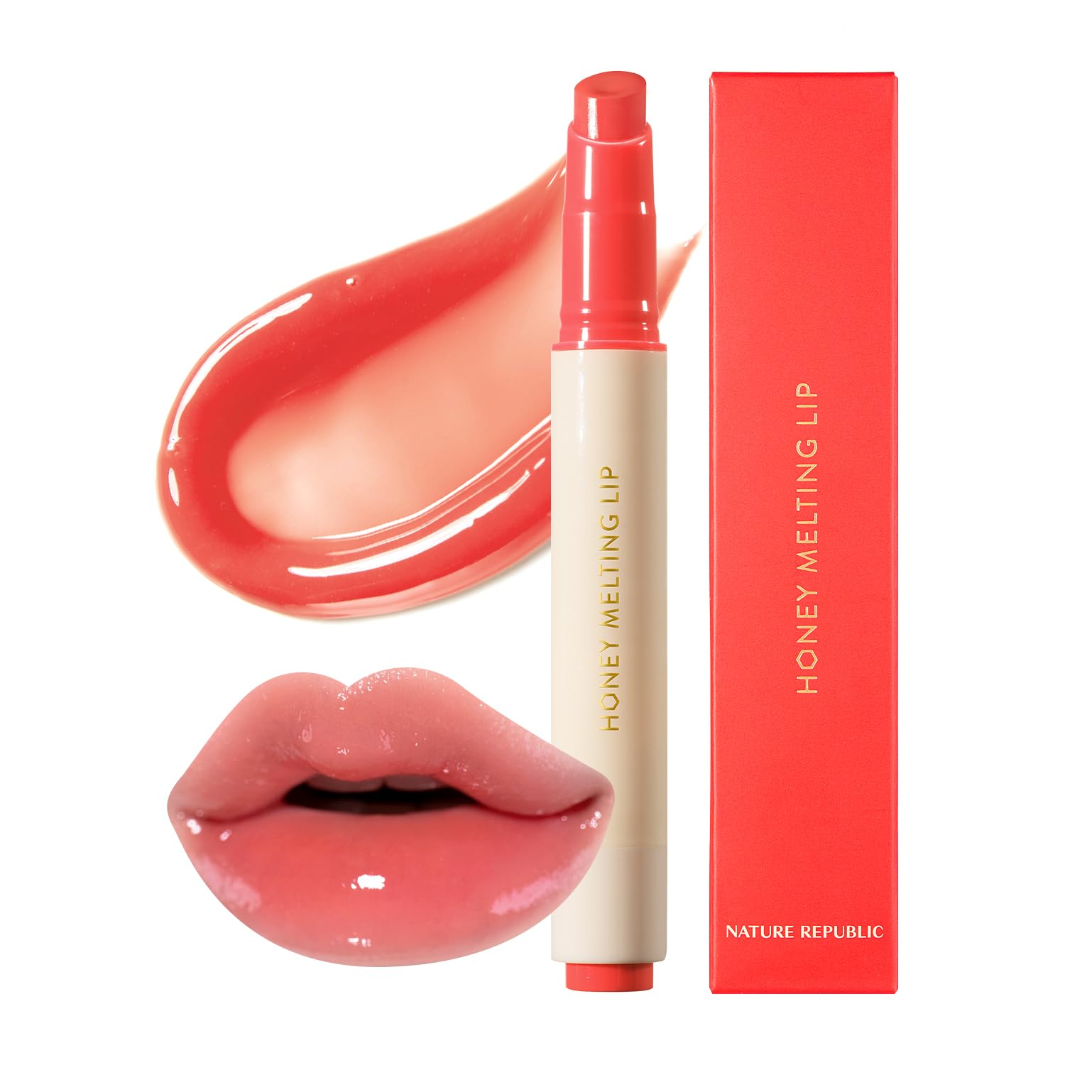 Nature Republic HONEY MELTING LIP GLITTER (13 AURORA) SOFT LIP STICK Hydrating Gloss, Moisturizing balms, Shine Glimmer Finish, Shimmery-Sheer tint, korean make up: 10 PEACH