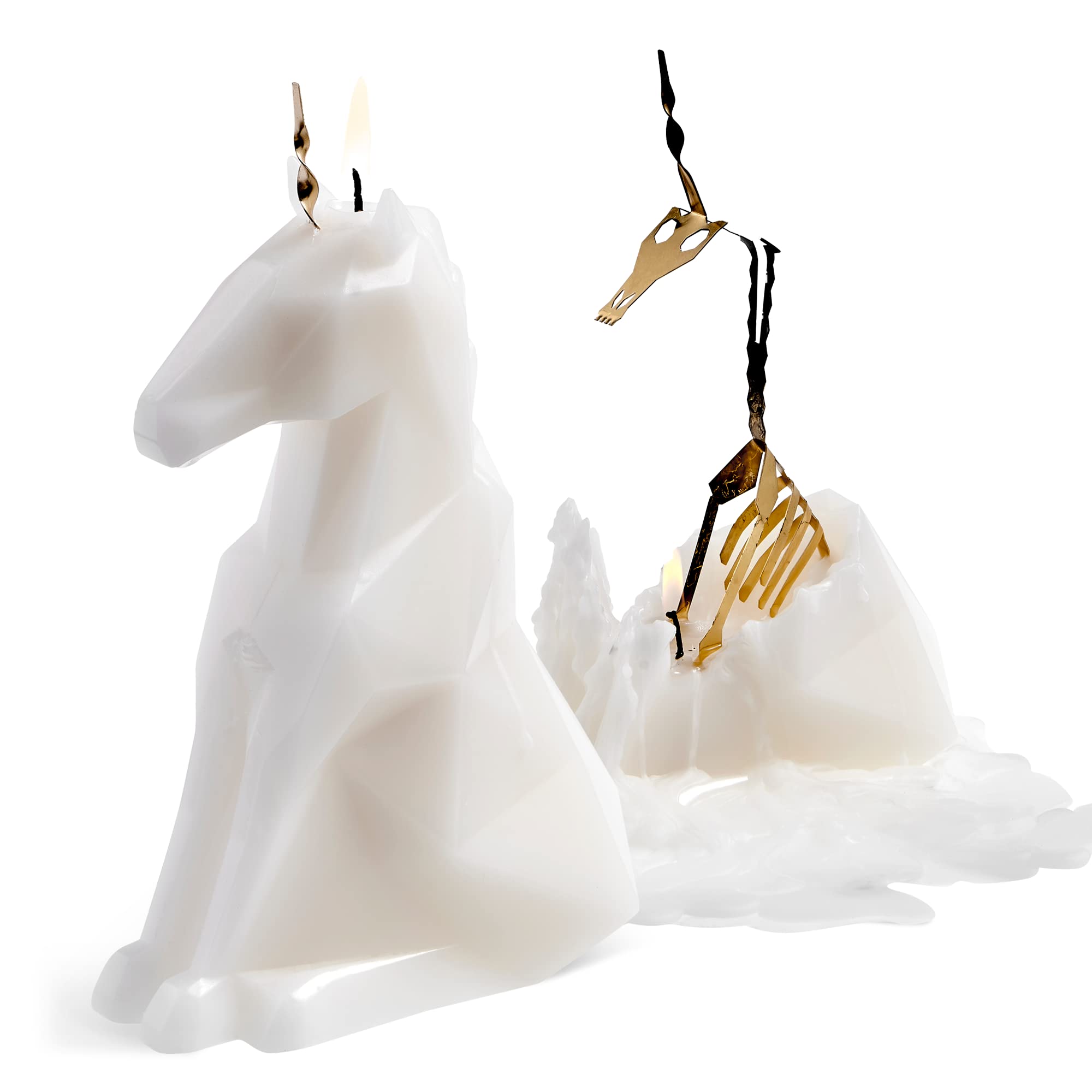 PyroPet Einar Unicorn Candle (White, Scented) - Metallic Skeleton | Halloween Decor | Gift for Unicorn Fans | 16-Hr Burn | 5.1x2.6x8 in
