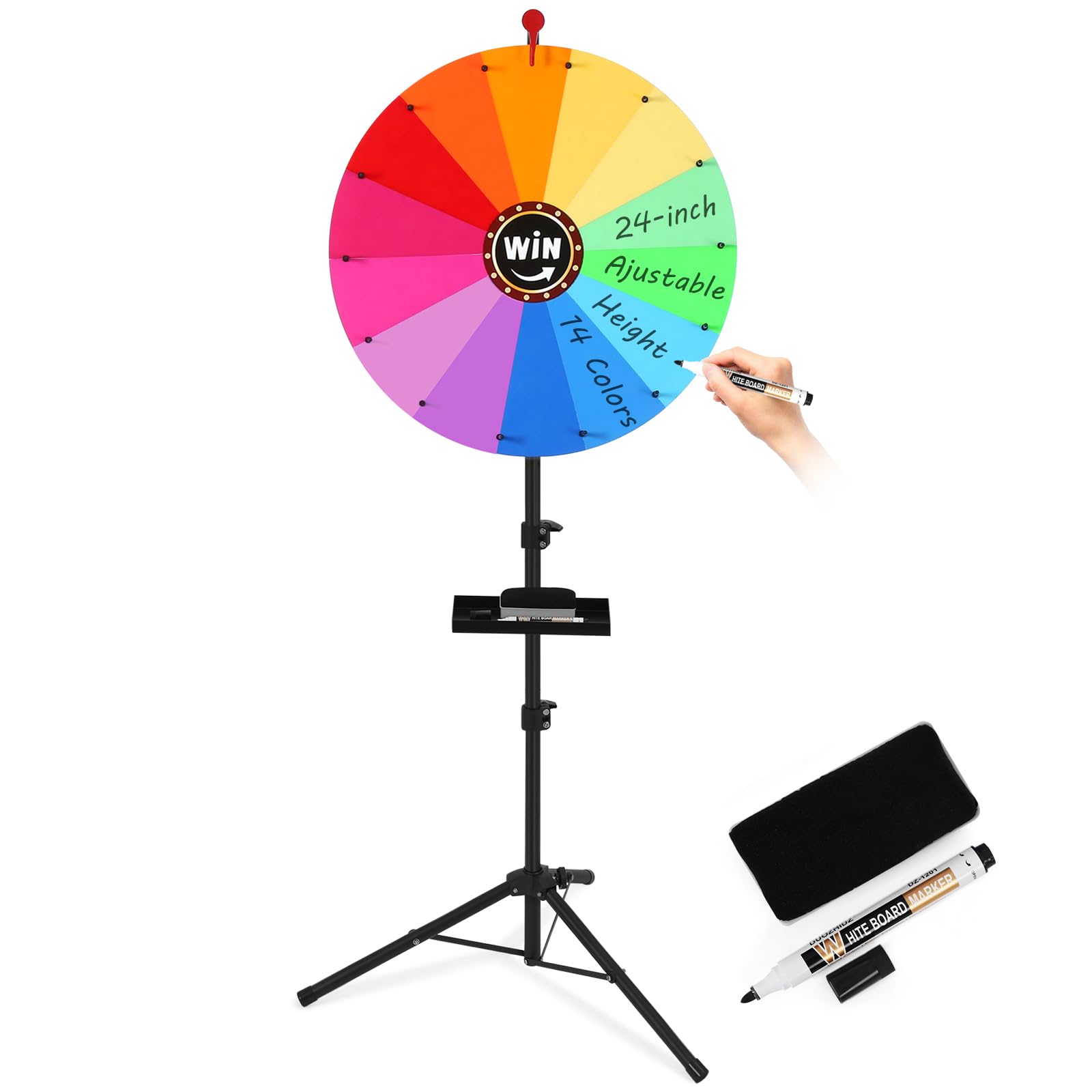 GADFISH 24-inch Spinning Prize Wheel, Ajustable 37"-65" Height Spin Doodle Game Spinner, Storable Prize Wheel Spinner with Stand, Wheel of Fortune Game, 14 Colors