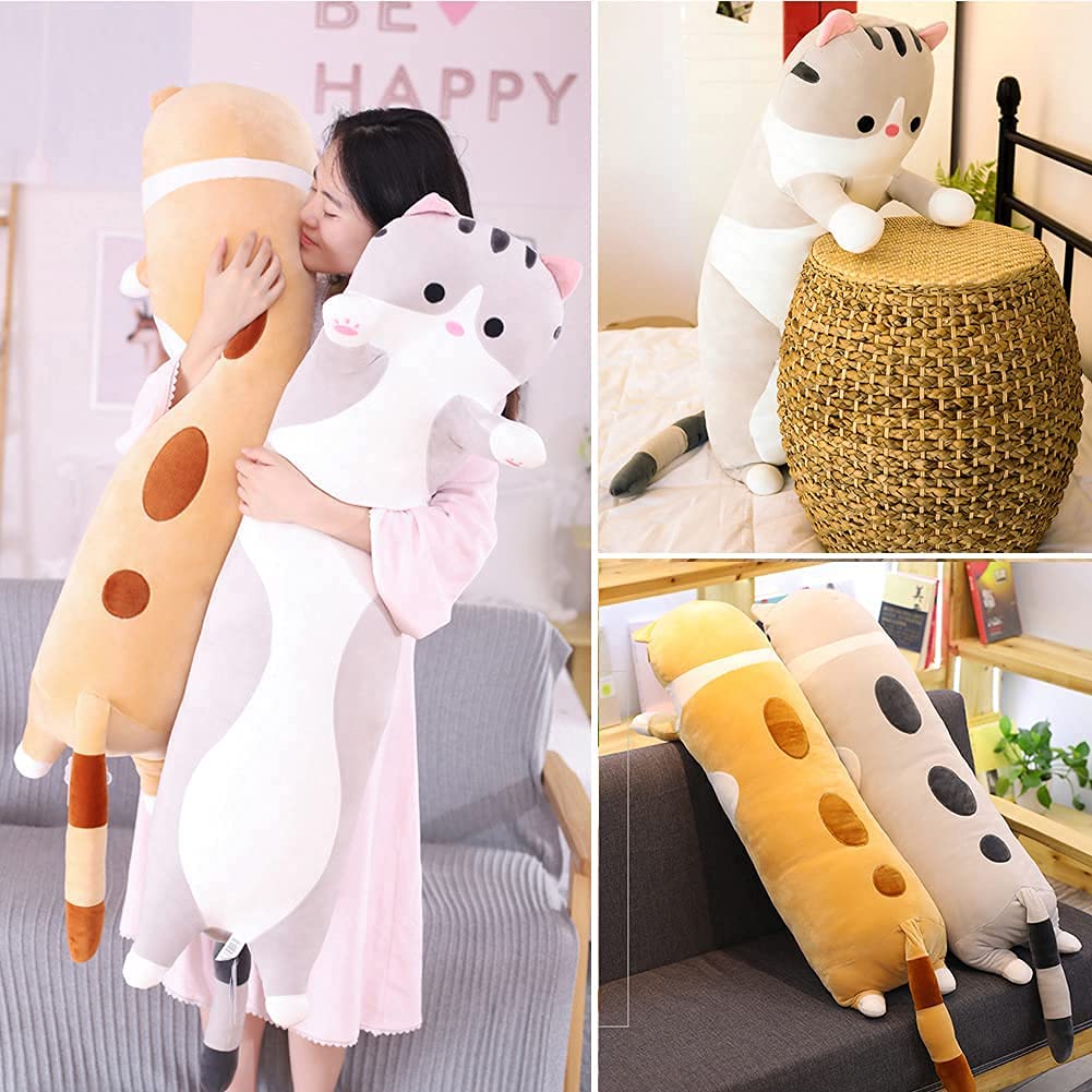 Cute Cat Plush Long Body Pillow Cuddle Cartoon Stuffed Animals Cat Plushie Soft Doll Pillows Gifts for Kids Girls (Orange, 27") thumbnail 4