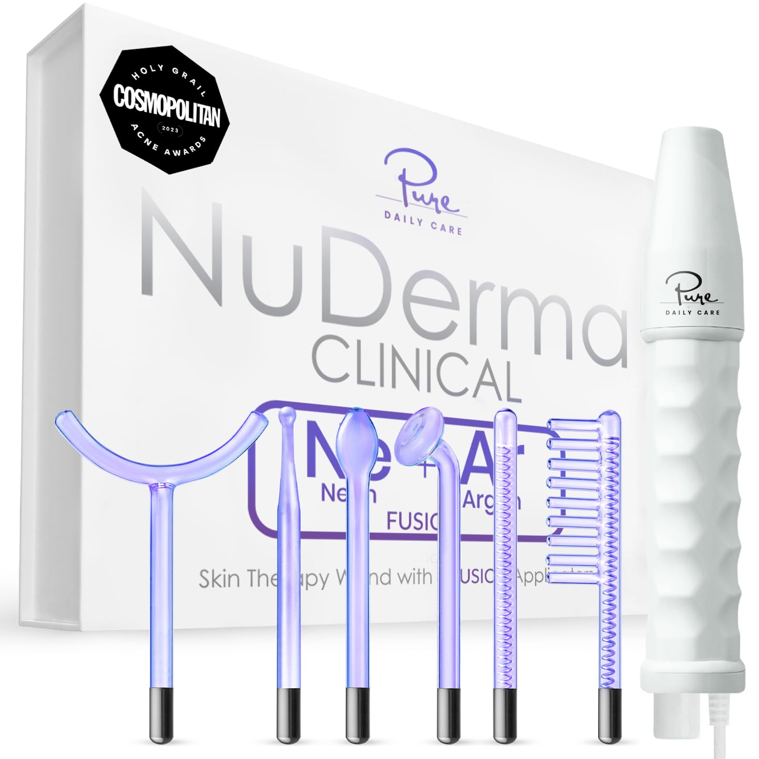 NuDerma Clinical Skin Therapy Wand - Portable Skin Therapy Machine w 6 Fusion Neon + Argon Wands – Anti Aging - Clarifying - Skin Tightening & Radiance - Wrinkle Reducing