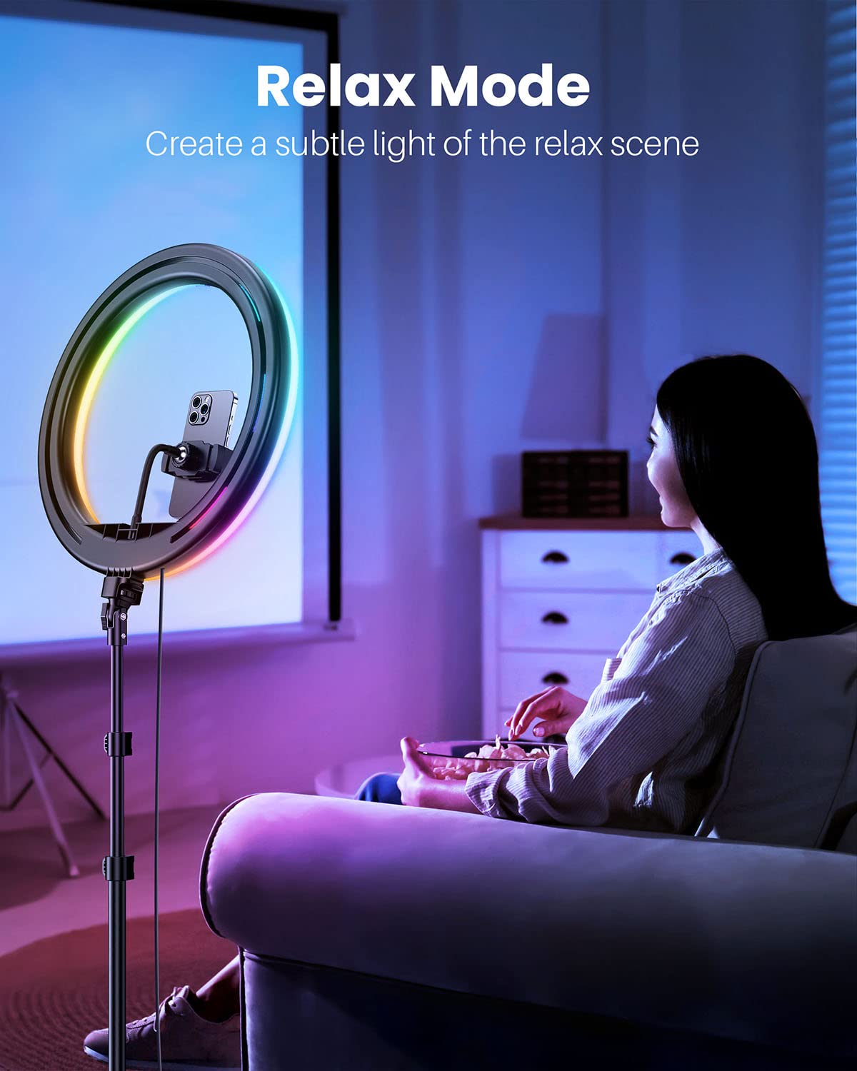 Weilisi 12" Selfie Ring Light with 63" Tripod Stand, Dimmable LED Ring Light with Phone Holder and Wireless Remote, [2-in-1] RGB & Selfie Stick for Photography/Makeup/Live Stream/YouTube: 12&apos;&apos; Color