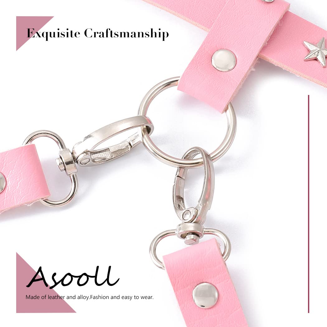 Asooll Punk Leather Waist Chain Tassel Fringe Belly Belt Harness Bikini Rave Body Accessories Jewerly for Women and Girls: Pink