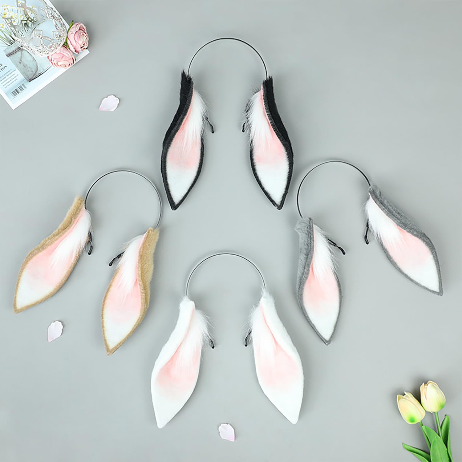 Faylay Women/Girls Cosplay Bunny Ears Rabbit Headband Animal Ears Furry Bunny Ears Party Accessories (MHTCET-2Black): Mhtcet-1white