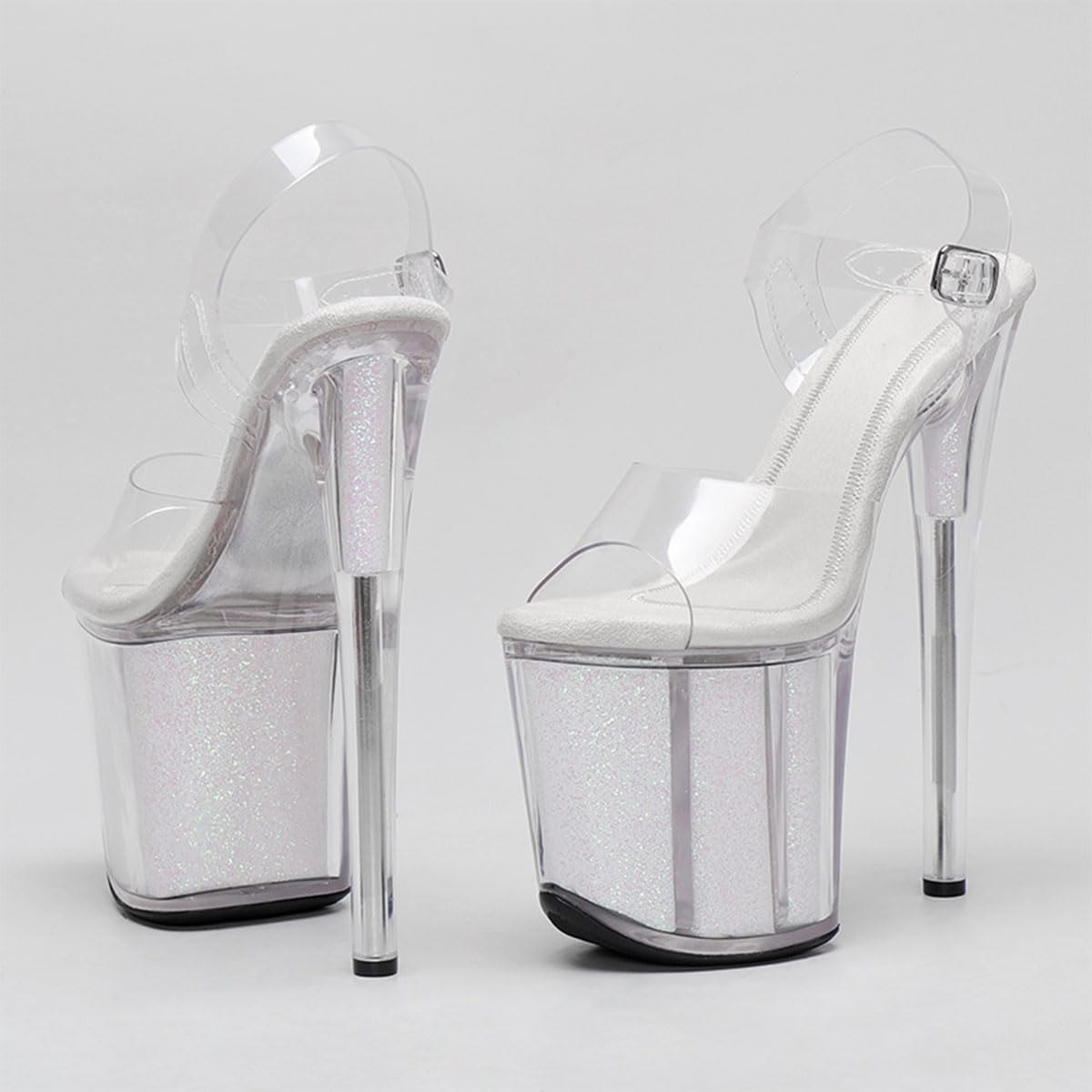 WUXIN H&P Women's Clear Platform Exotic Pole Dance Ankle-Strap Sandal 8 Inch Fashion Model Round Toe Sexy Stiletto Custom Dress shoes High Heel