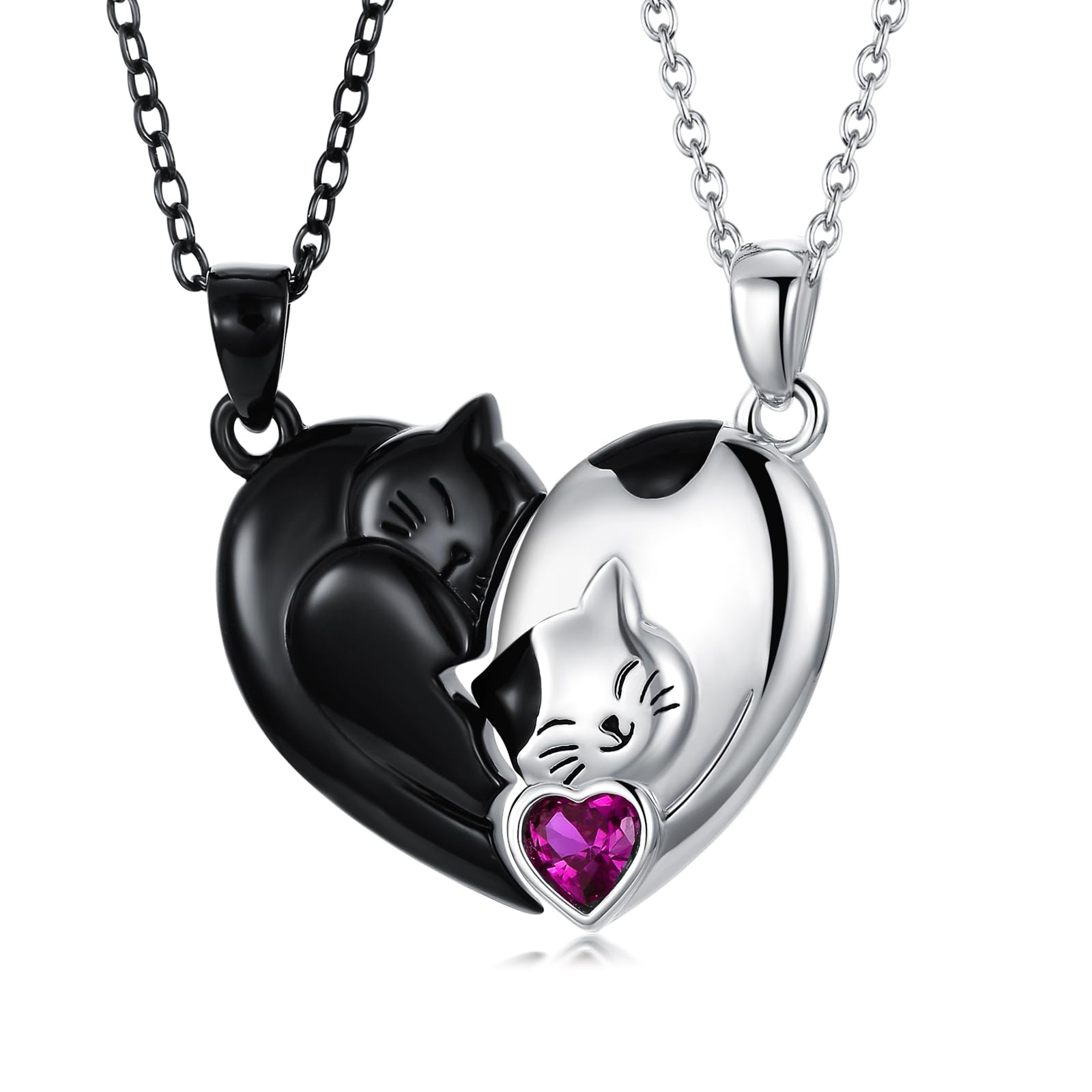Flpruy Matching Cat & Love Arrow Sterling Silver Cute Couples Heart Necklaces - Gifts for Couples