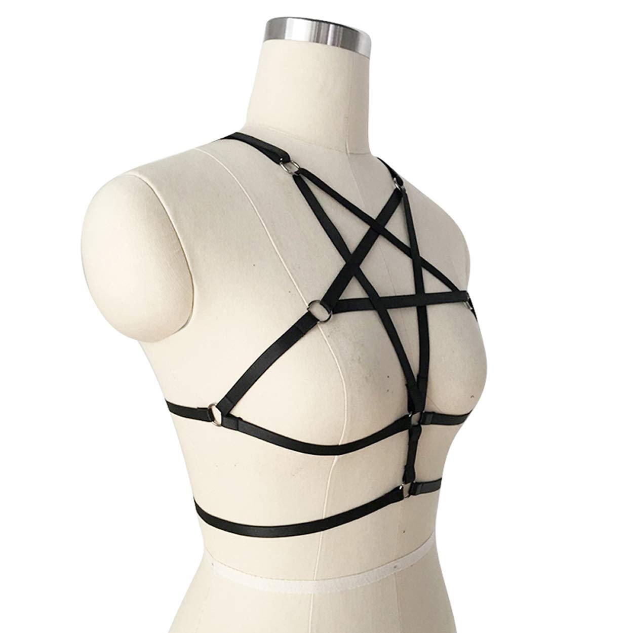 LIVE4COOL Women Harness Elastic Cupless Cage Bra Sexy Lingerie for Women Adjustable Hollow Out Crop Top Exotic Strap Bra: Black