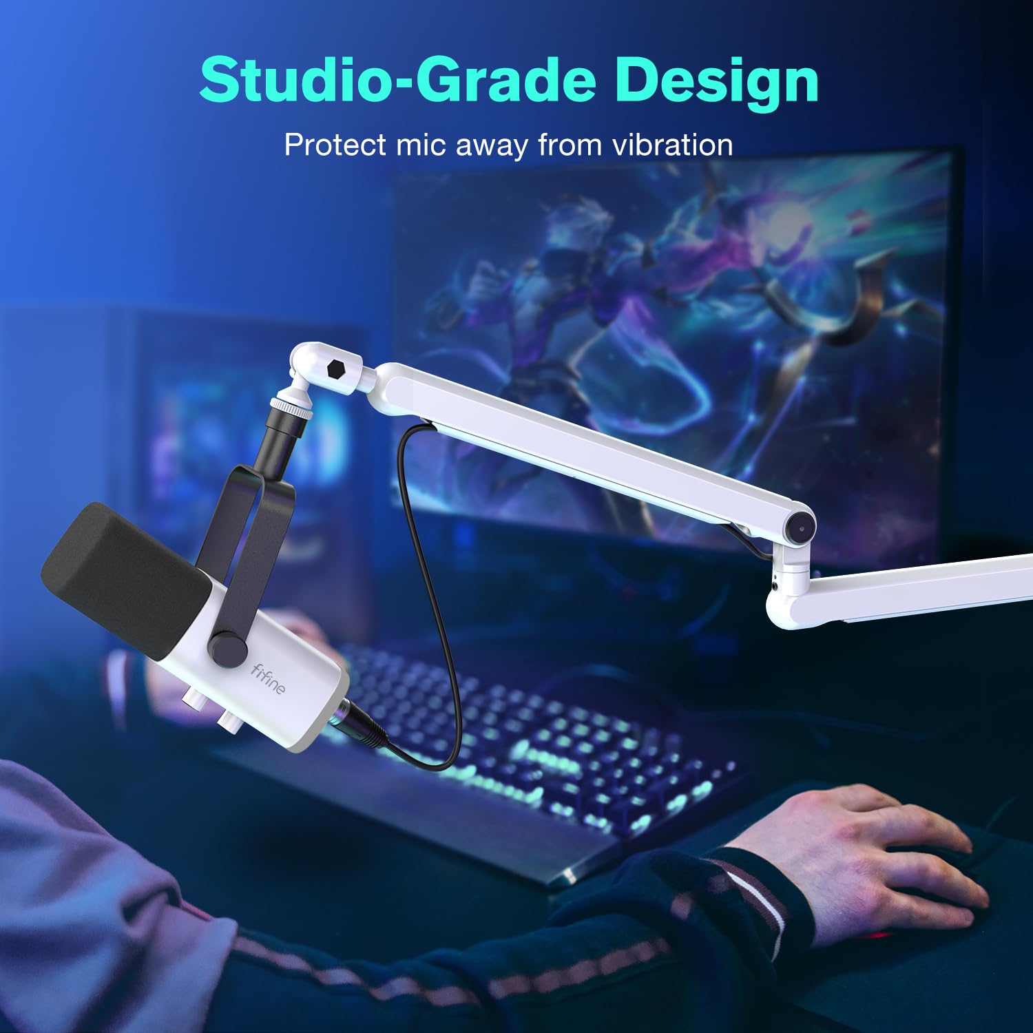 FIFINE Microphone Boom Arm, Low Profile Adjustable Stick Microphone Arm Stand with Desk Mount Clamp, Screw Adapter, Cable Management, for Podcast Streaming Gaming Studio-BM88 thumbnail 3