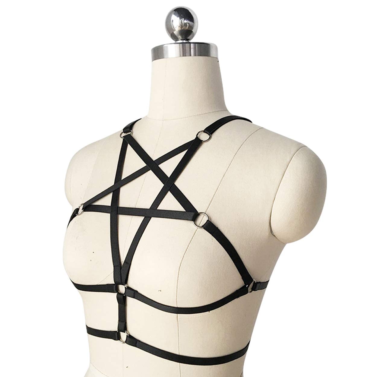 LIVE4COOL Women Harness Elastic Cupless Cage Bra Sexy Lingerie for Women Adjustable Hollow Out Crop Top Exotic Strap Bra: Black