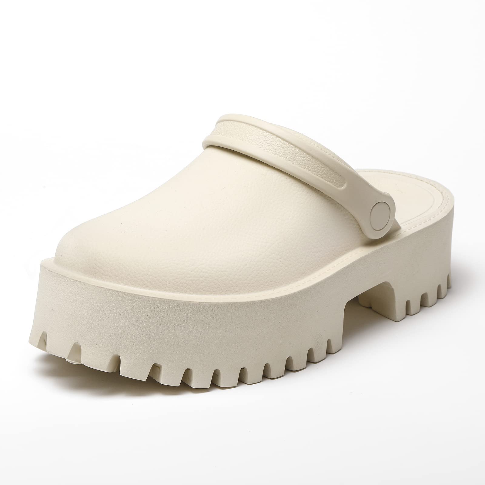 Women Platform Thick Soled Slippers,Beige Slip On Clogs Casual Non Slip Home Lazy Waterproof Fashion Sandals thumbnail 2