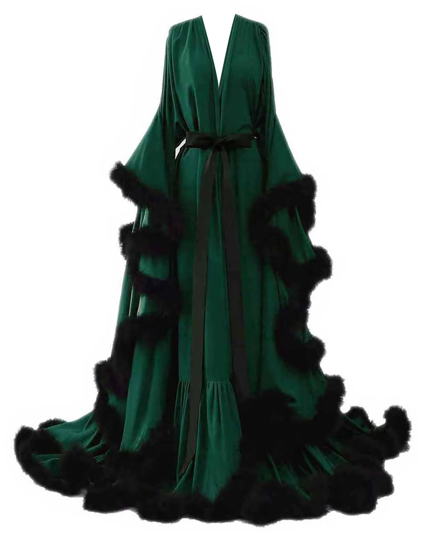 yinyyinhs Womens Sexy Feather Bridal Robes Silk Satin Long Nightgown Bathrobe Sleepwear Maternity Robe for Photoshoot: Small-Medium Green-black