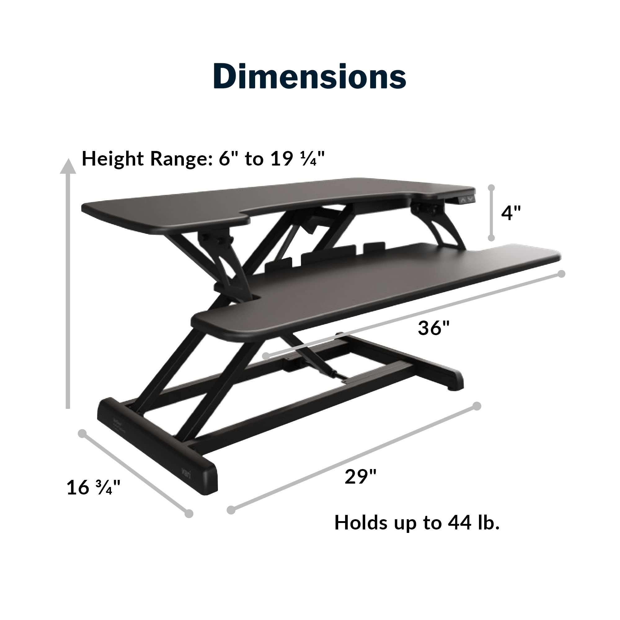 Vari VariDesk Pro Plus 36 Electric - Standing Desk Converter - Height Adjustable Desk Riser - Stand Up Converter for Home Office Workspace - Wide Dual Monitor Computer Workstation - Black: Black Pro Plus 36 Electric