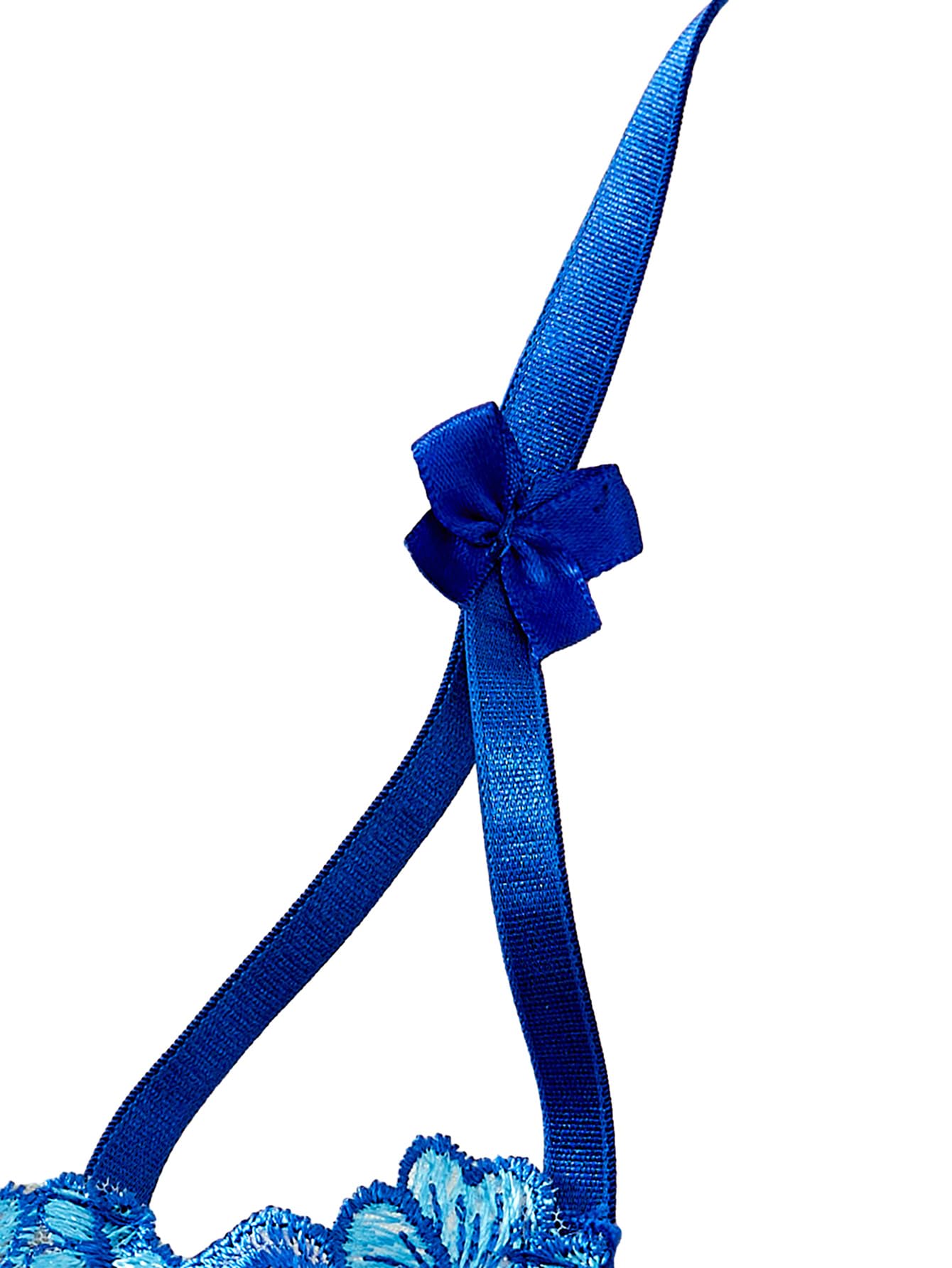 Lilosy Sexy Tie Side Cute Underwire Push Up Strappy Embroidered Mesh Sheer Lingerie Set: Bow 2X-Small Bow Floral Blue