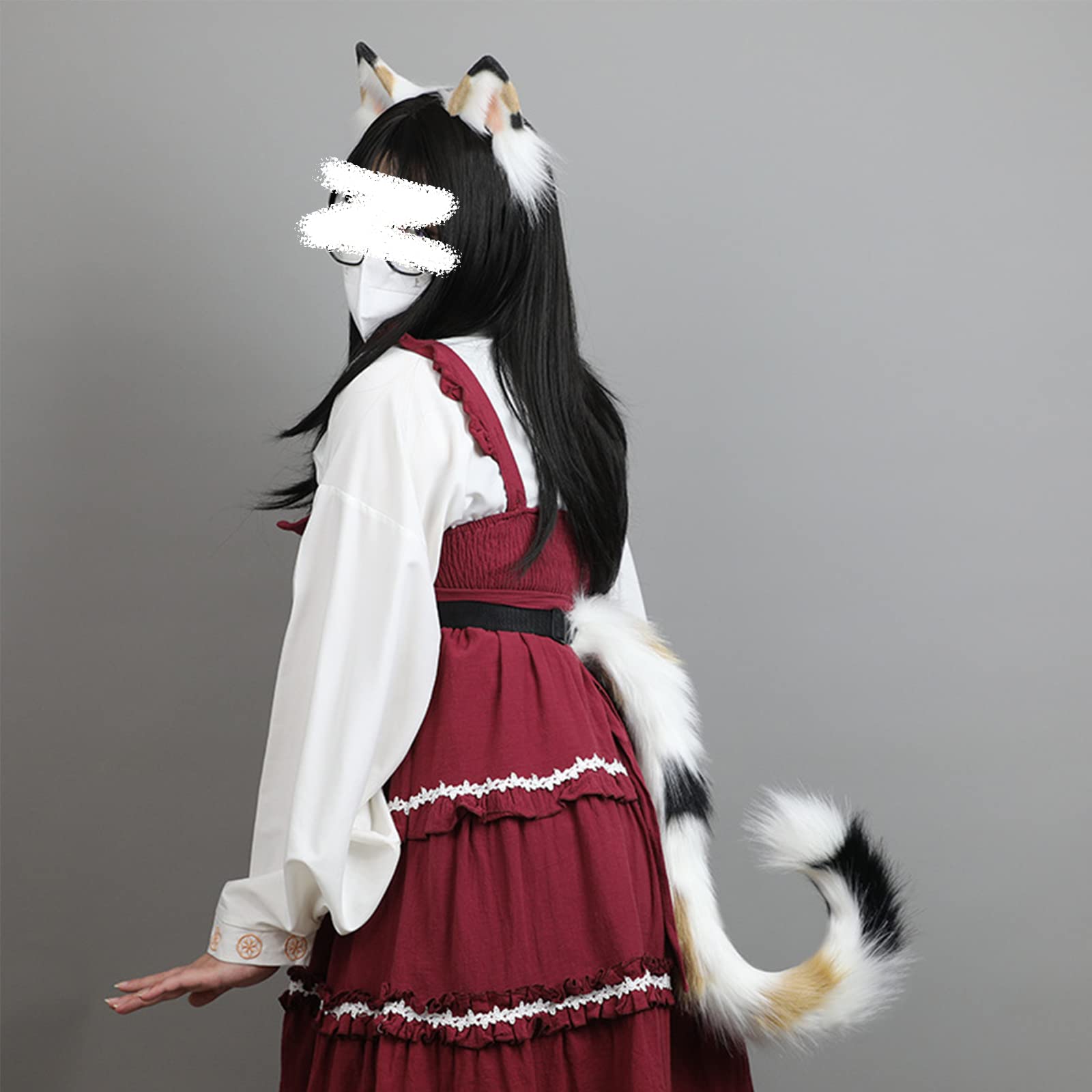 JUNBOON Cat Wolf Fox Tail Faux Fur Ear Headband Set Adult Halloween Xmas Fancy Party Cosplay Costume Gifts: 2-kw