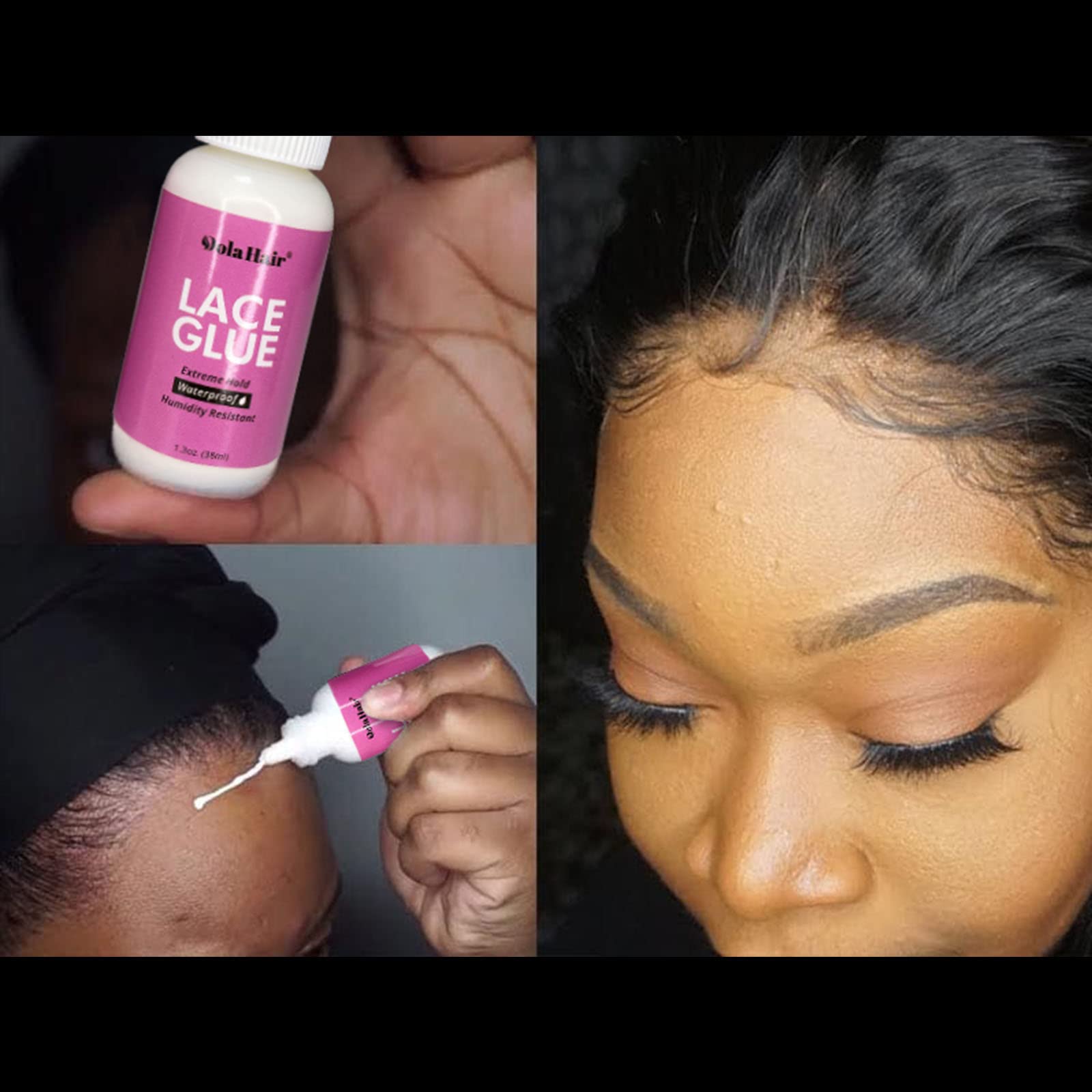 Dolahair Lace Glue, 1.3 Ounce, Waterproof, Extreme Hold, Invisible Bonding for Wigs & Hair Systems, Includes 2 Elastic Bands