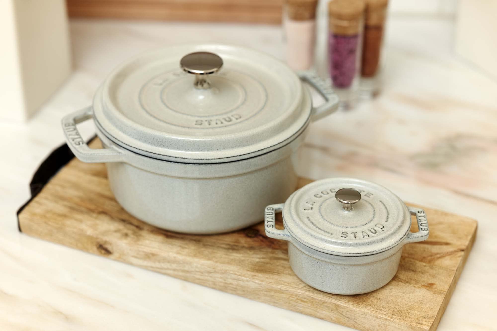 Staub Cast Iron 2.75-qt Round Cocotte - White Truffle, Made in France thumbnail 4