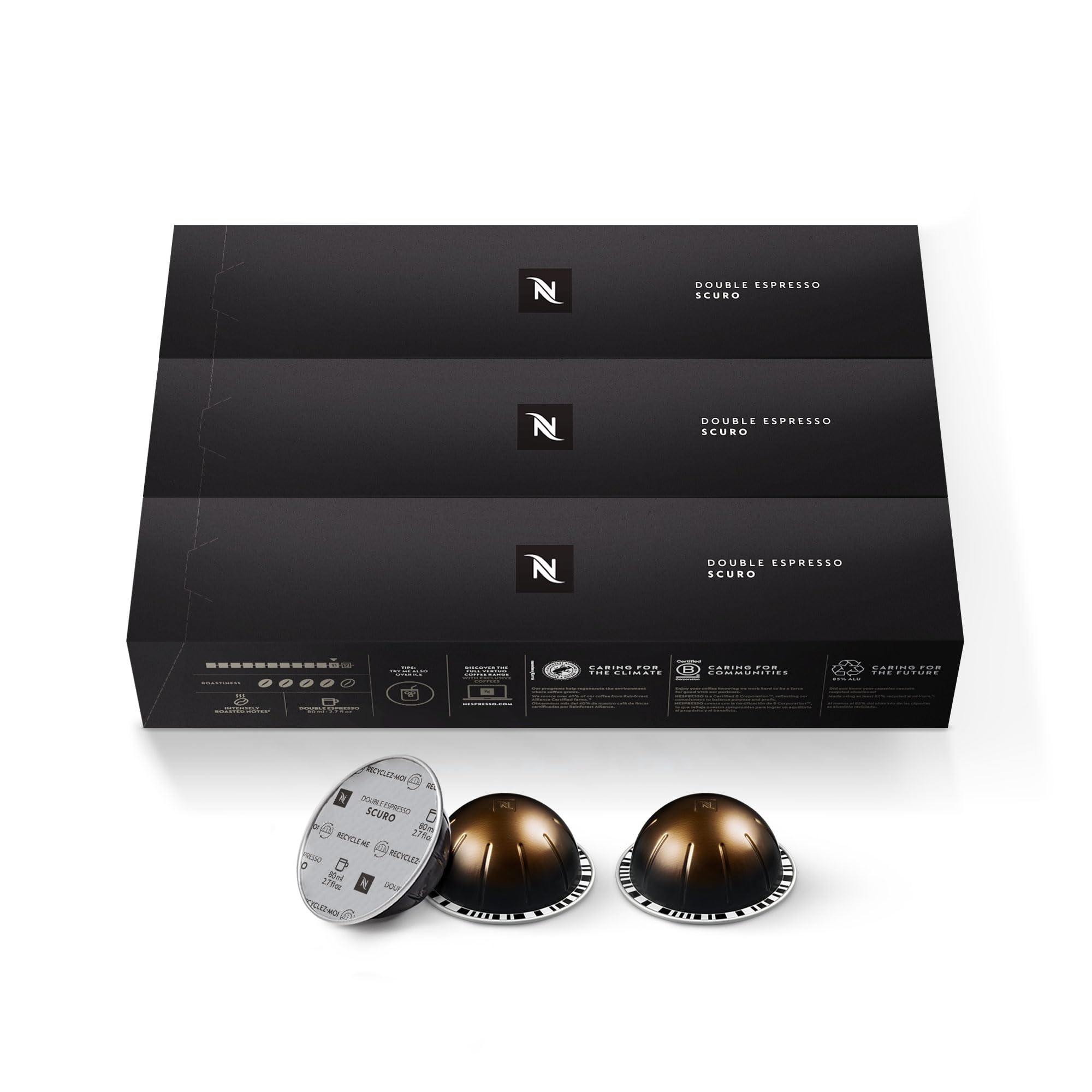 Nespresso Capsules Vertuo, Double Espresso , Dark Roast Espresso Coffee, 30-Count Coffee Pods, Brews 2.7oz.: Scuro