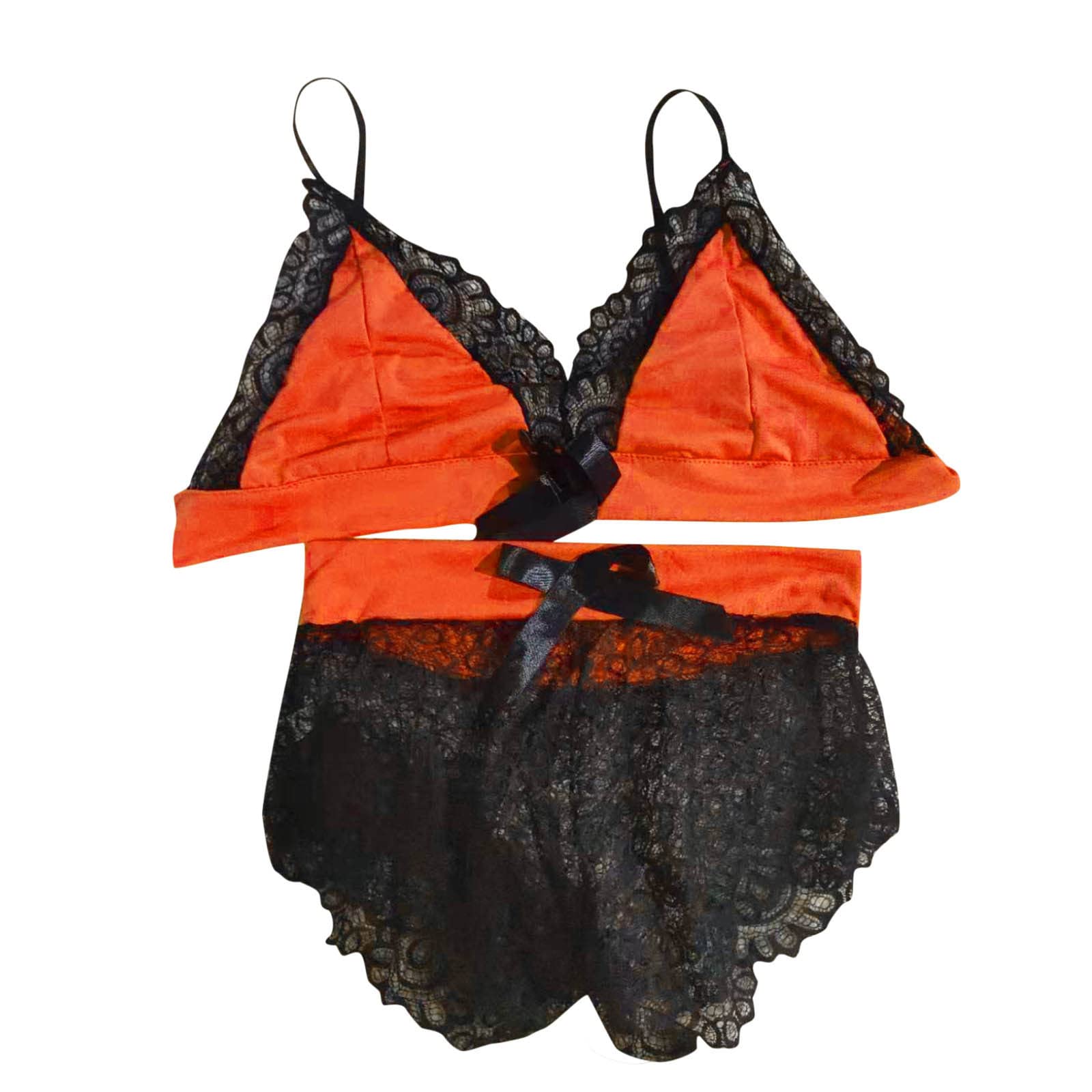 maisdgop Women Lingerie Bodysuit Sexy Mesh See Through Pajama Set Fashion Erotic Bra Panties Outfits Casual Homewear Sets: Medium 03 Orange