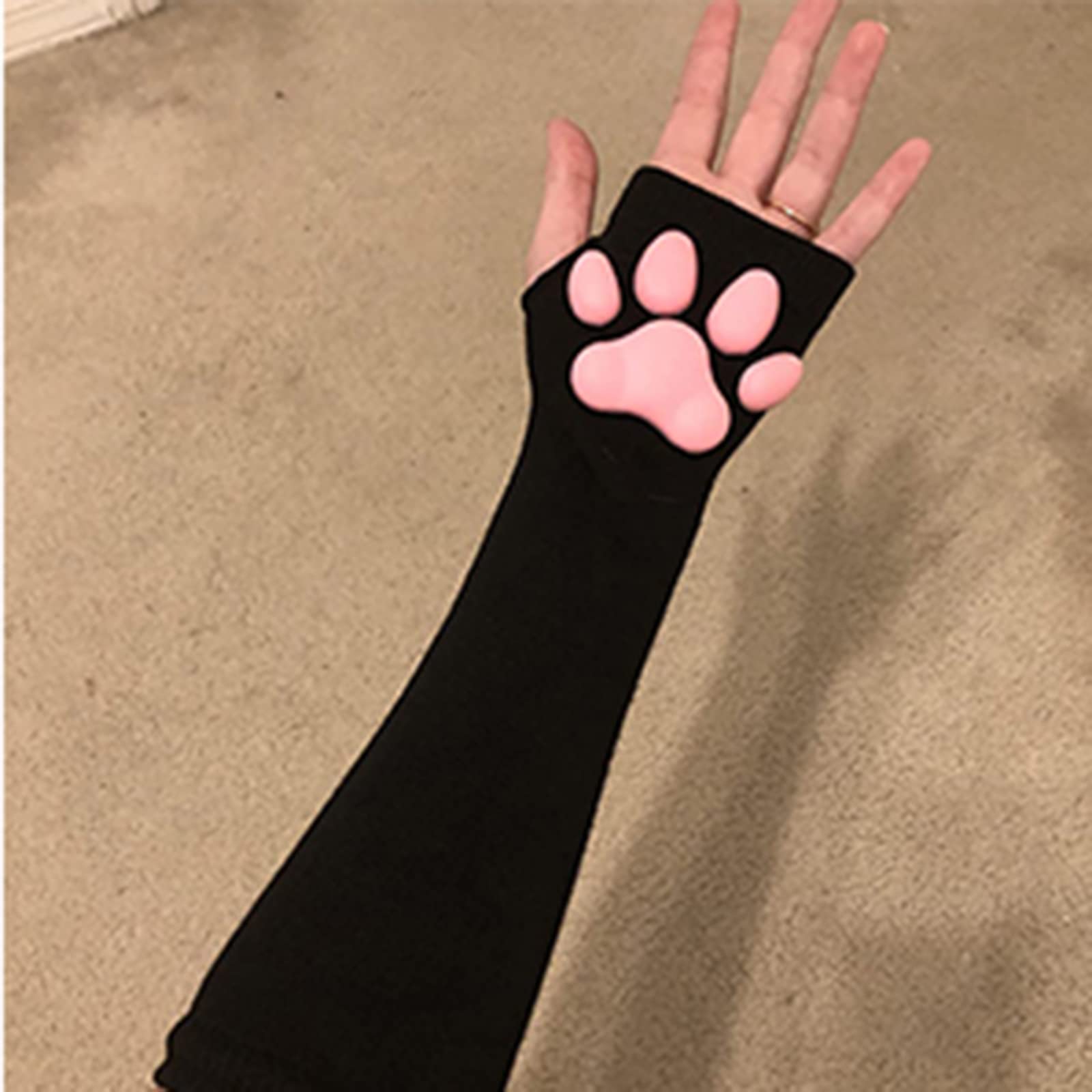 HOMEGYMFREE Cute Cat Paw Mittens Gloves, Kawaii Cat Cosplay Kawaii Soft 3D Toes Beans Fingerless Cat Claw Paws Pad Sleeve: 4 Pcs Black