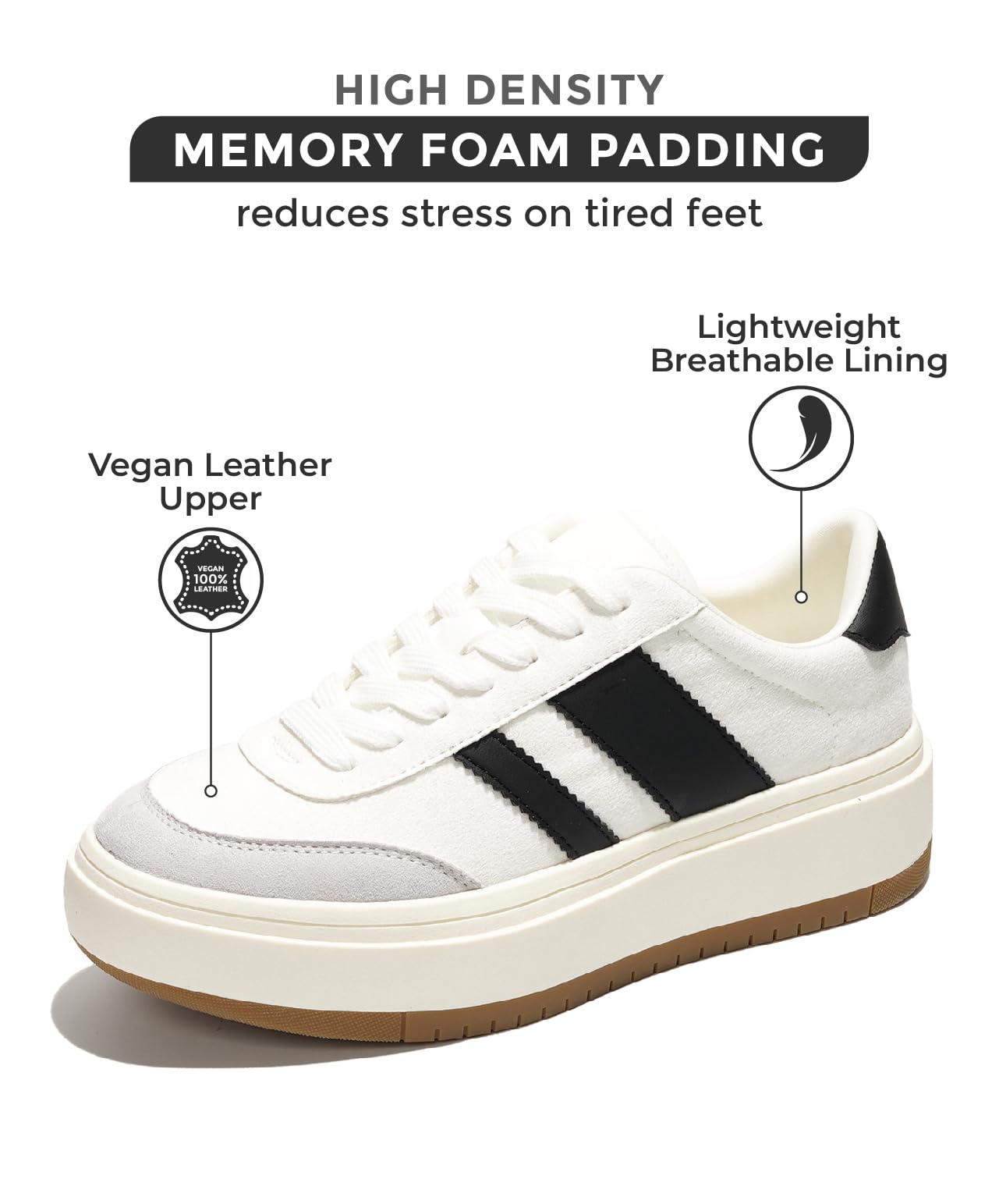 Project Cloud Platform Sneakers for Women - Lightweight Memory Foam Insole Fashion Sneakers for Women Footwear - Non-Slip Womens Sneakers Platform Shoes Women's Fashion (Nita): 7 White-black Stripes
