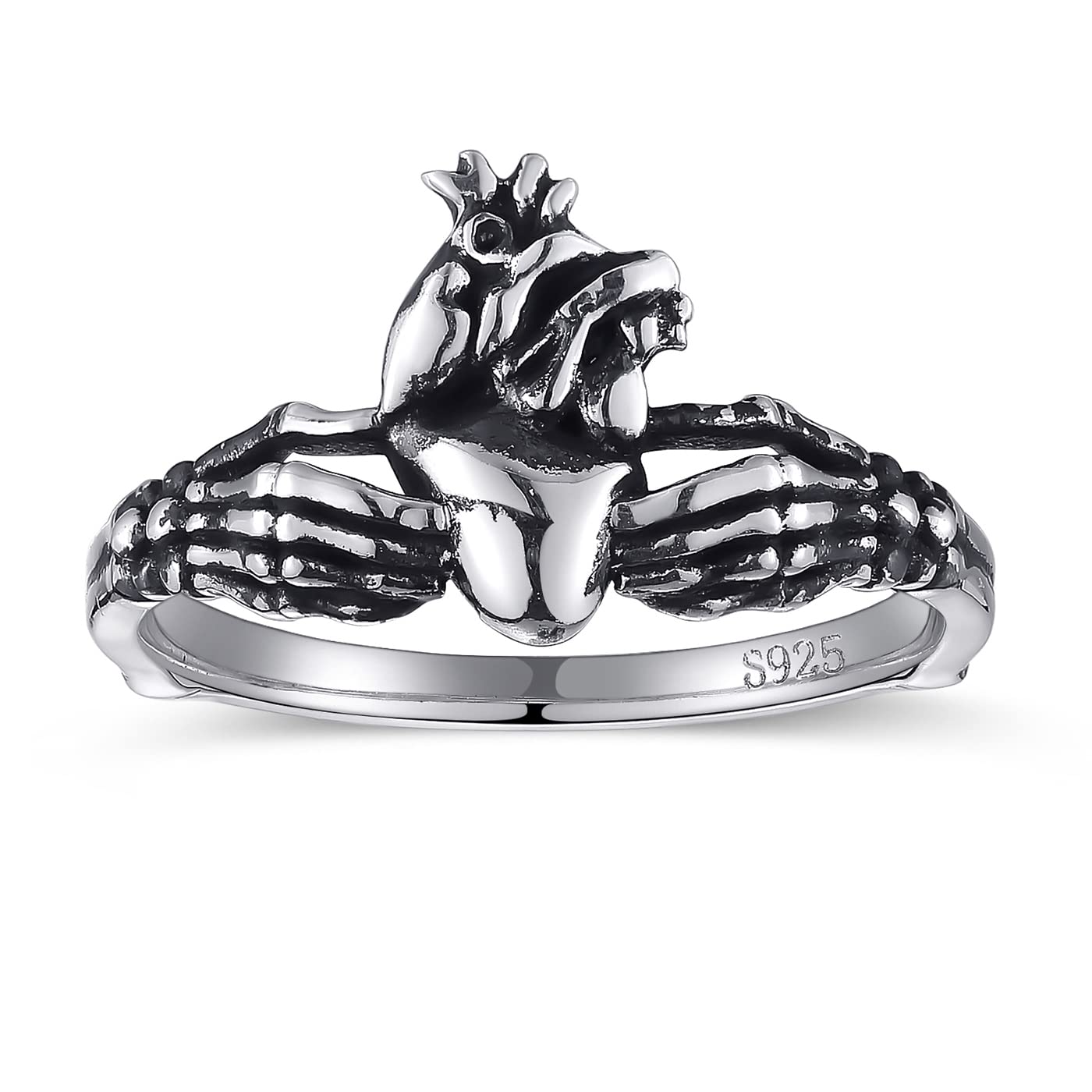 AVECON Skull Claddagh Heart Rings Silver Statement Rings Stackable Ring for Women Girls Native Heart Model Rings Size 5-9