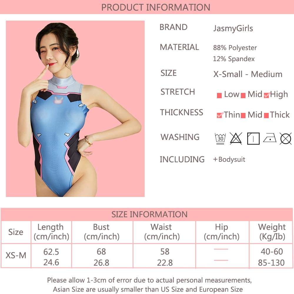 JasmyGirls Womens Sexy Anime Cosplay Lingerie Kawaii Costume One-Piece Cute High Waist Swimsuit Slim High Cut Bodysuit: Small-Medium Blue