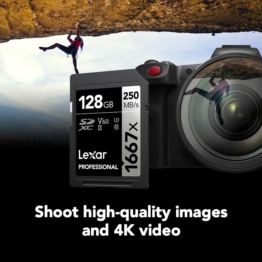 Lexar 128GB (2-Pack) Professional 1667x SD Card, UHS-II, C10, U3, V60, Full HD, 4K, Up To 250MB/s Read SDXC Memory Card, for Professional Photographer, Videographer, Enthusiast (LSD128CBNA16672): 2-Pack 128GB