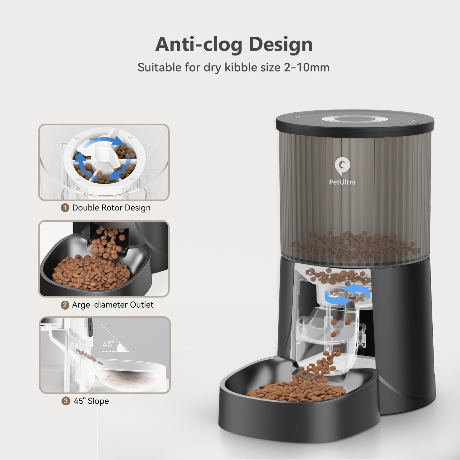 PETULTRA Automatic Cat Feeder: 4L Timed Cats Food Dispenser Programmable 1-6 Meal for Cat and Small Medium Dog- Auto Pet Feeder Easy to Set Up Dual Power Supply with Desiccant Bag| Detachable Washable thumbnail 4