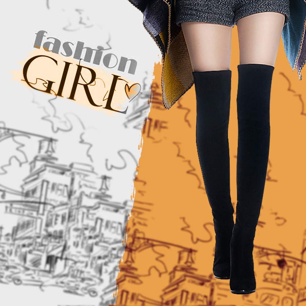 Shoe'N Tale Women Faux Suede Chunky Heel Stretch Over The Knee Thigh High Boots: 7.5 Black