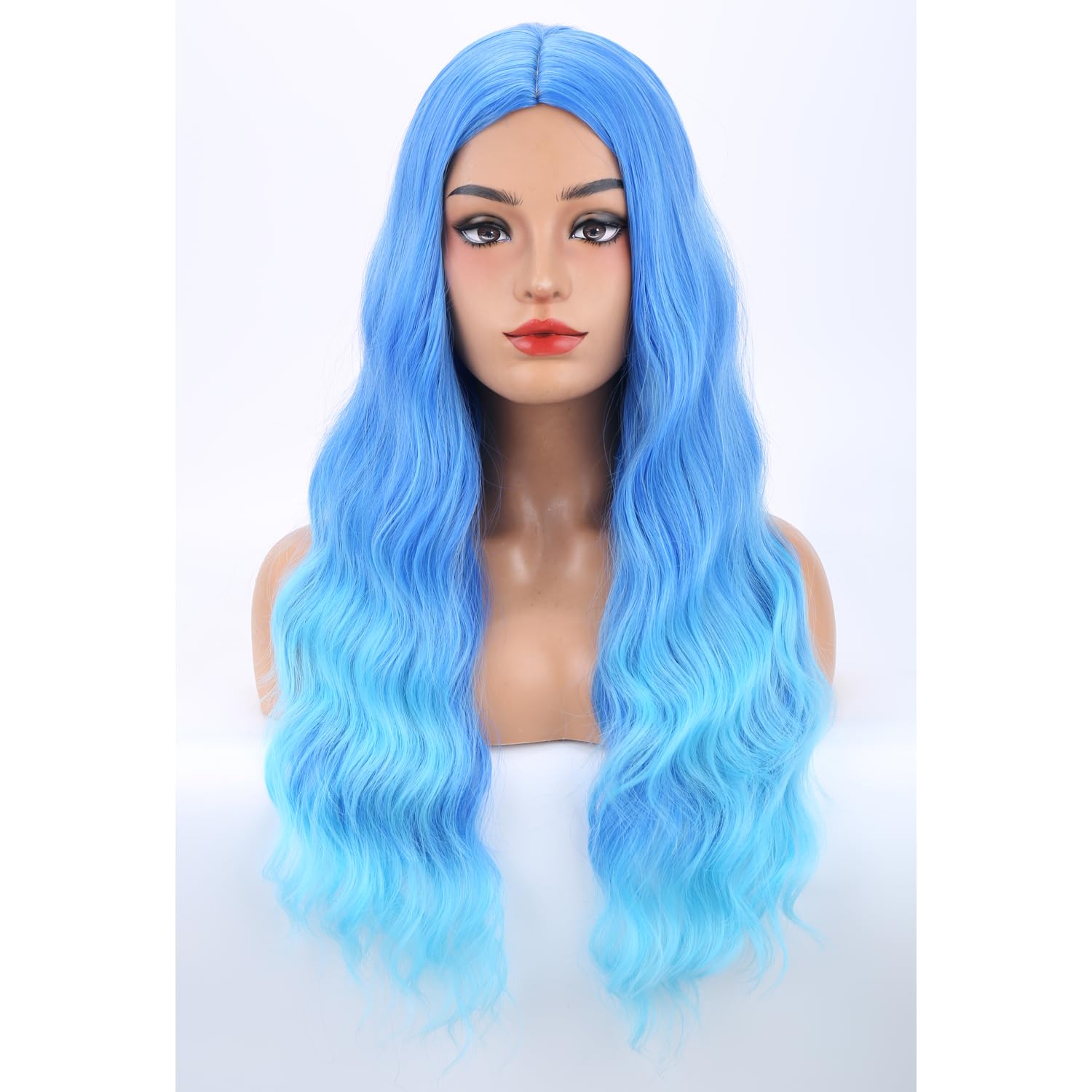 MAGQOO  Flame Fire Wig - Long Curly Wavy Ombre Wigs for Women & Girls - Middle Part, Heat Resistant, High Density Synthetic Wigs: Blue Ombre