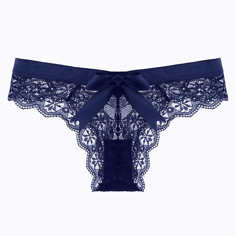 KUAOPATA Women's Lace Bow Thongs T Back Low Waist Breathable Panties Sexy Seamless V-Shape Design Floral Lace tangas: Medium Blue