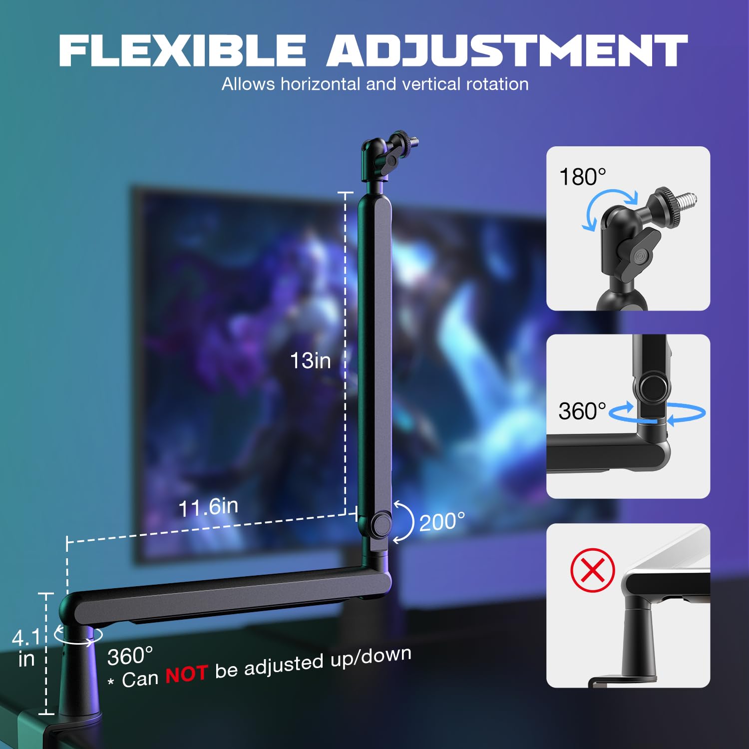 FIFINE Microphone Boom Arm, Low Profile Adjustable Stick Microphone Arm Stand with Desk Mount Clamp, Screw Adapter, Cable Management, for Podcast Streaming Gaming Studio-BM88: Black