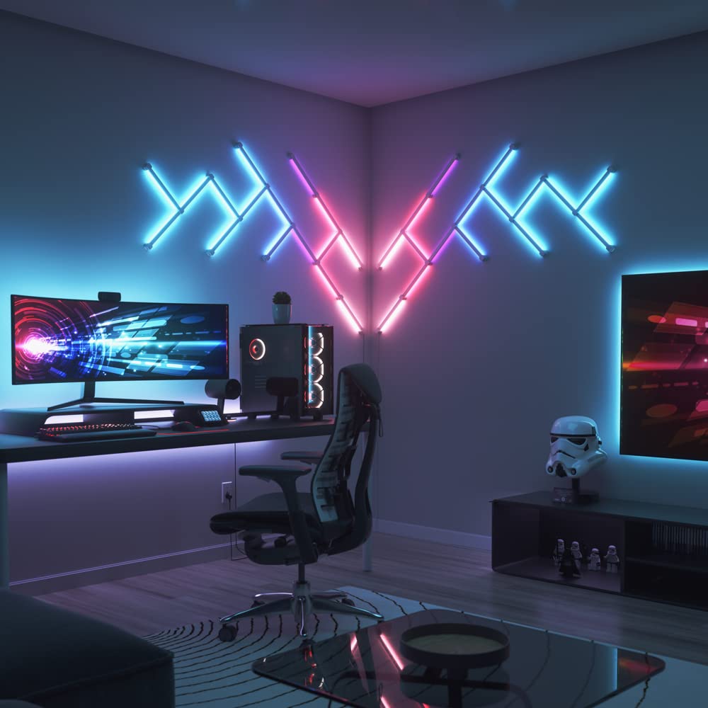 Nanoleaf Lines WiFi Smart RGBW 16M+ Color LED Dimmable Gaming and Home Decor Wall Lights Expansion Pack (3 LED Light Lines) (): 90 Degree Expansion (3 Pack)
