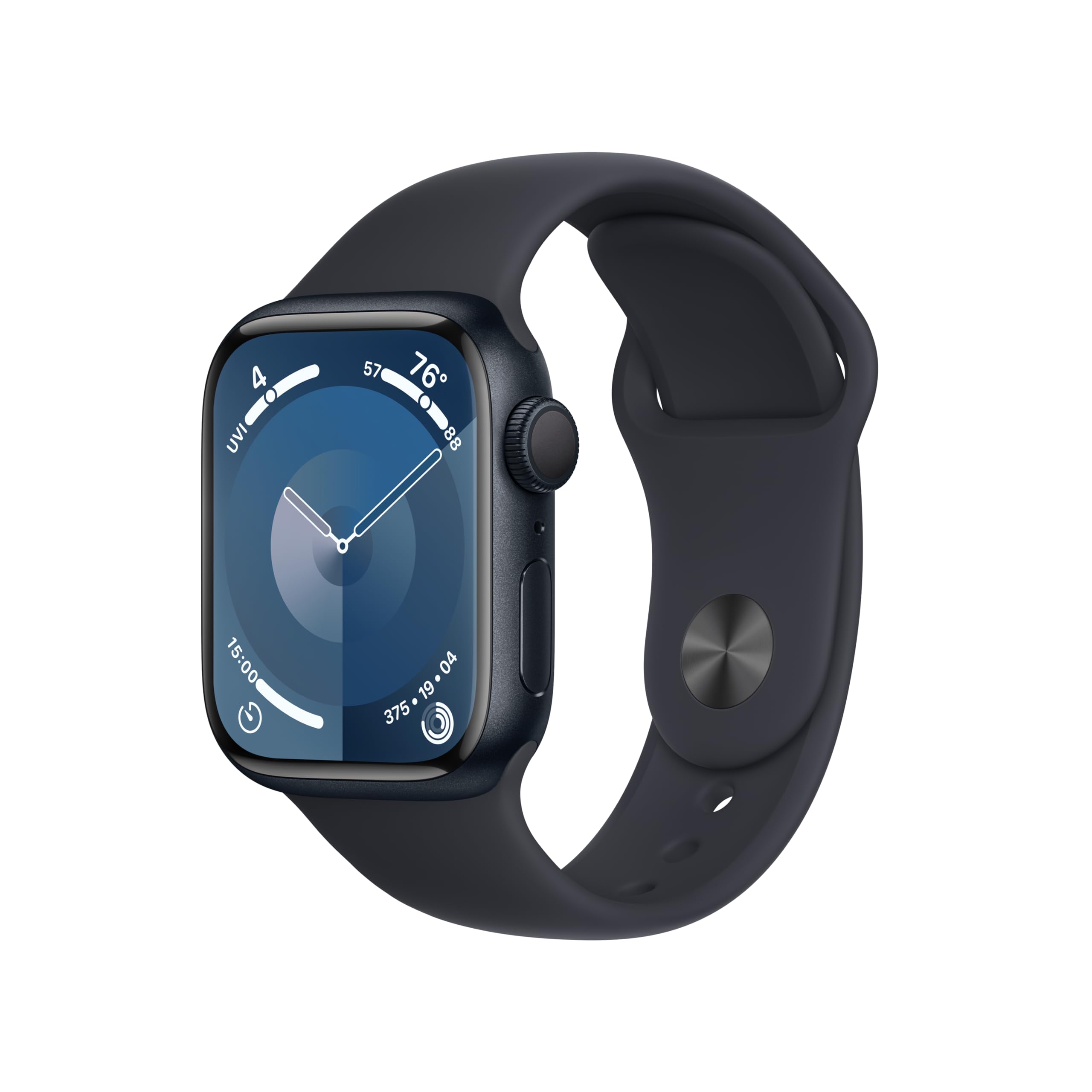 Apple Watch Series 9 [GPS 41mm] Smartwatch with Pink Aluminum Case with Light Pink Sport Loop One Size. Fitness Tracker, ECG Apps, Always-On Retina Display, Carbon Neutral Pink Aluminum Case with Light Pink Sport Loop 41mm Case One Size - fits 130–200mm wrists: Midnight Aluminum Case with Midnight Sport Band 41mm Case M/L - fits 150&#x2013;200mm wrists