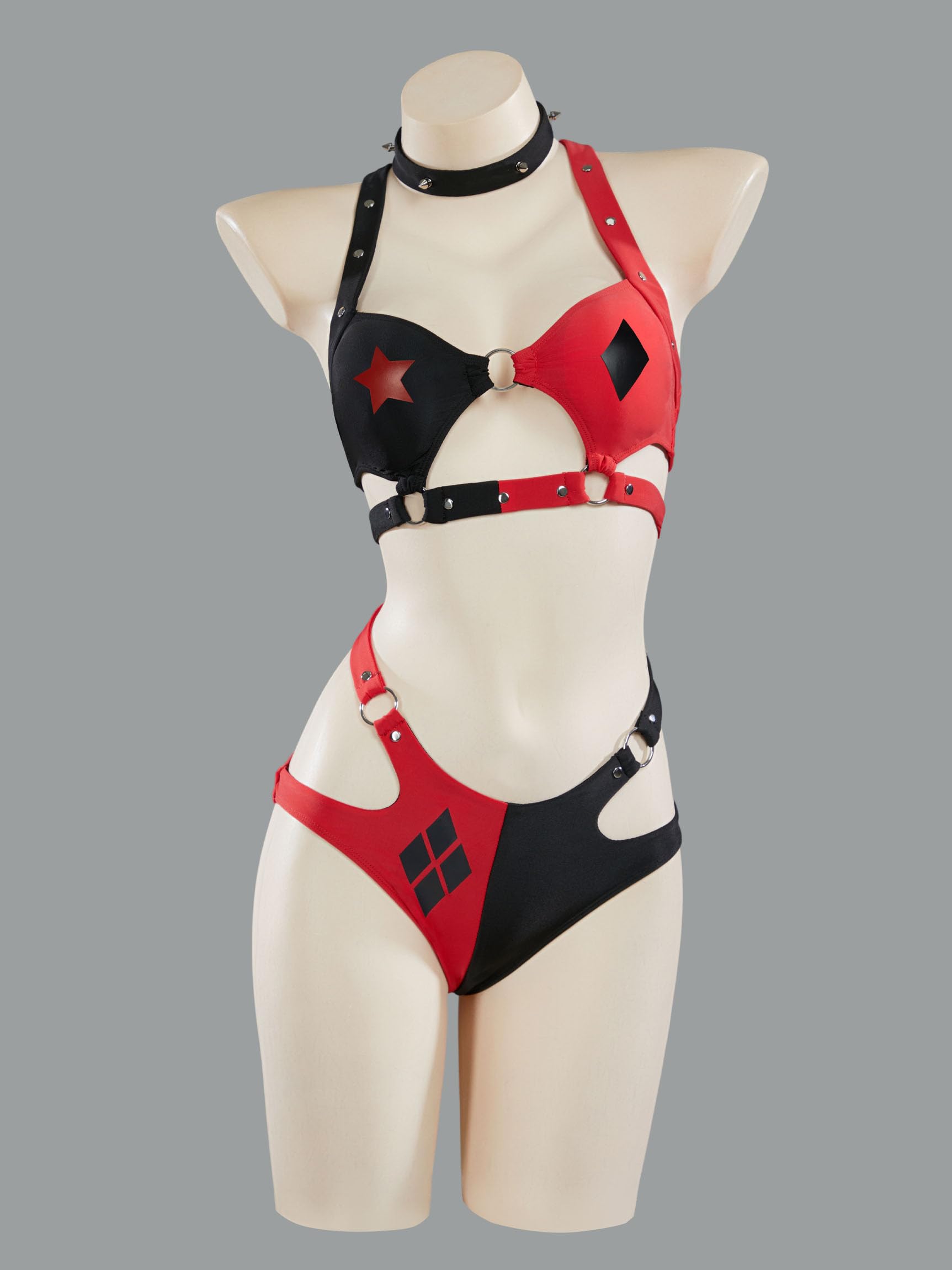 MEOWCOS Women Bikini Set Cosplay Swimsuit Classic Black and Red Bathing Suit