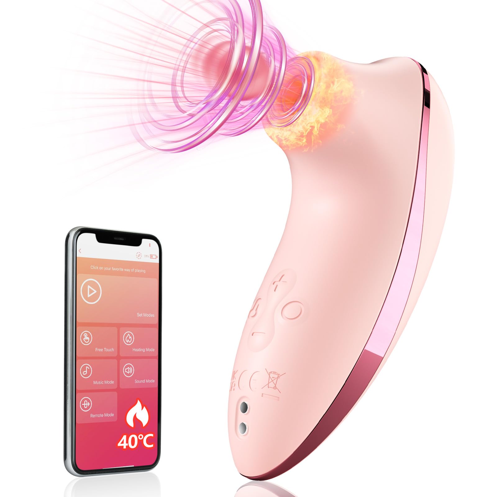 Sucking Vibrator Adult Sex Toys - Heating Pulse Pure Sucker APP Remote Clitoral Vibrator with 5 * 5 Suction, Clitoris Nipple Stimulator Waterproof Rose Sex Toys for Women Female Couples Pleasure: Pink