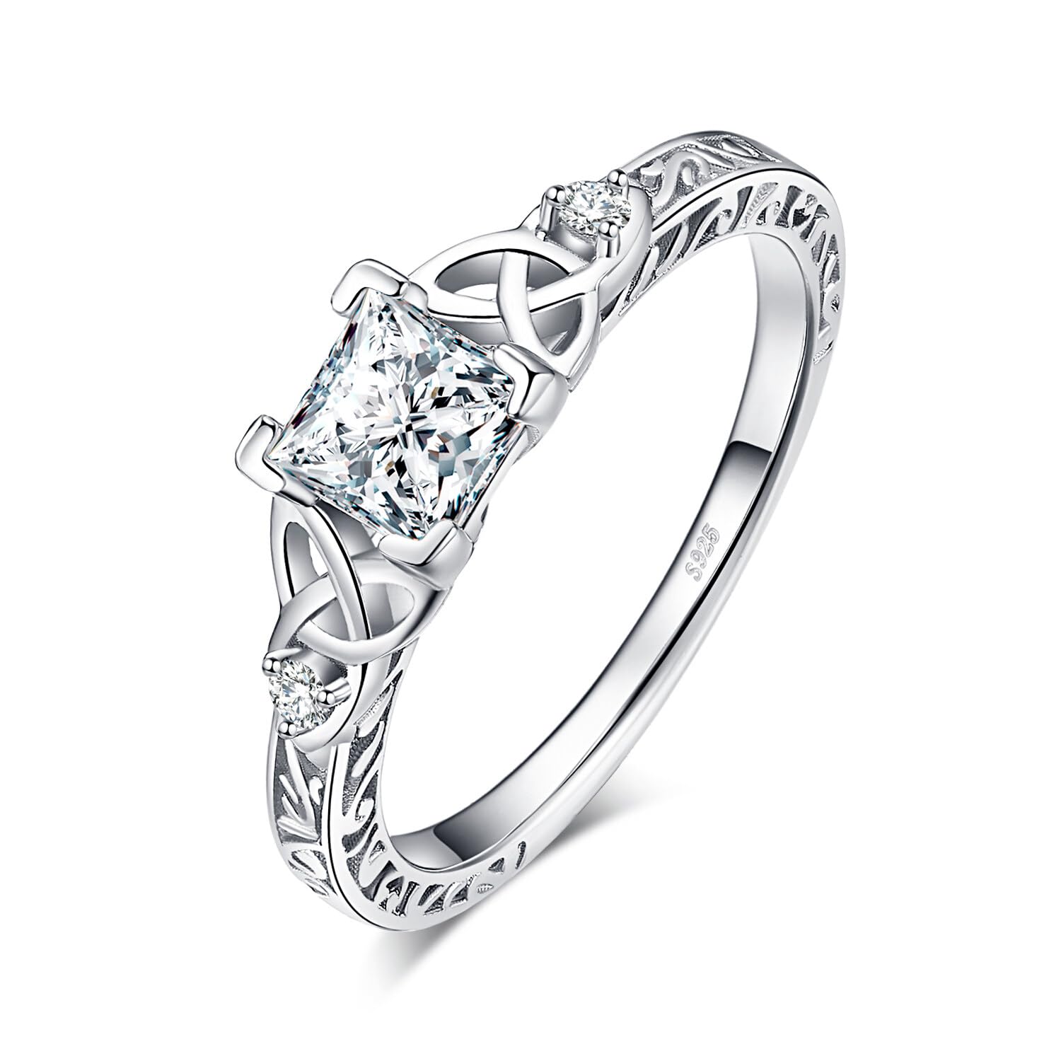 JewelryPalace Vintage Celtic Knot Princess Cut 1.2ct Cubic Zirconia Solitaire Engagement Rings for Women