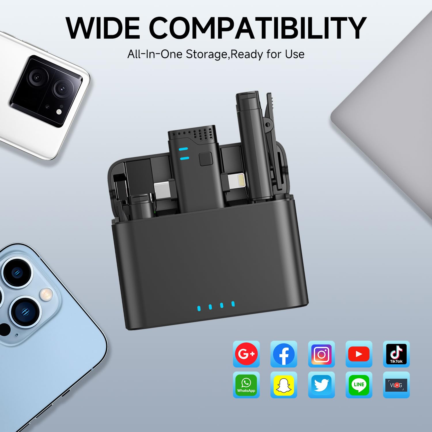 2 Pack Professional Wireless Lavalier Microphone for iPhone iPad Android with Charging Case Noise Reduction Plug-Play Clip on Lapel Mic for Video Recording Vlogging, YouTube, Interview, Live Streaming: 2 in 1