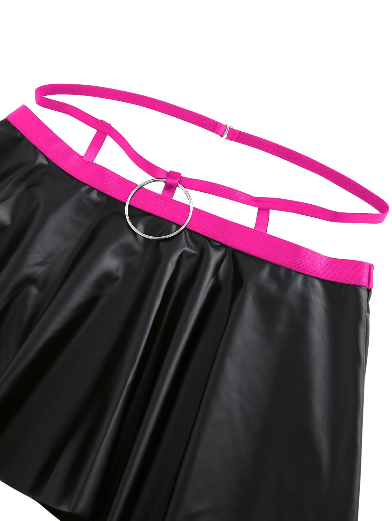 Lilosy Sexy Stocking Chocker Strappy Underwire O Ring Push Up Garter Belt Women Skirt 5 Piece: Medium Black Hot Pink