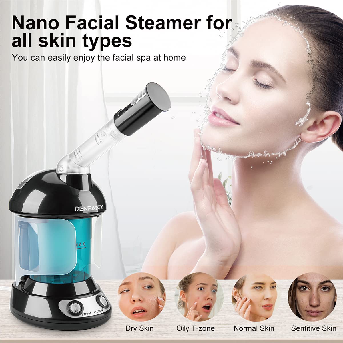 Facial Steamer - DENFANY Nano Ionic Face Steamer with Extendable 360° Rotating Arm - Portable Facial Steamer for Personal Care at Home or Salon () thumbnail 3