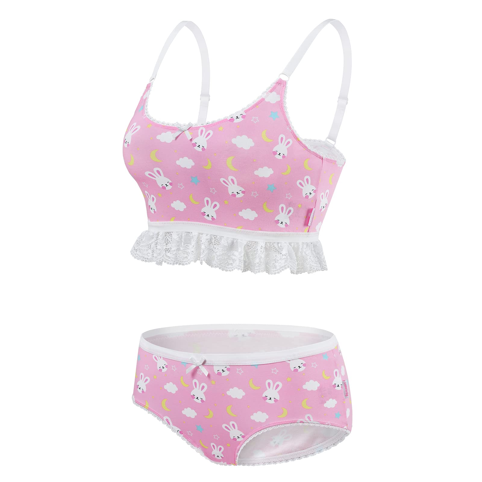 Littleforbig Lacy Trim Women Nightwear Strap Sleepwear Cami Top Shorts Lingerie bralette loungewear Set - Snuggle Bunny: Medium Pink