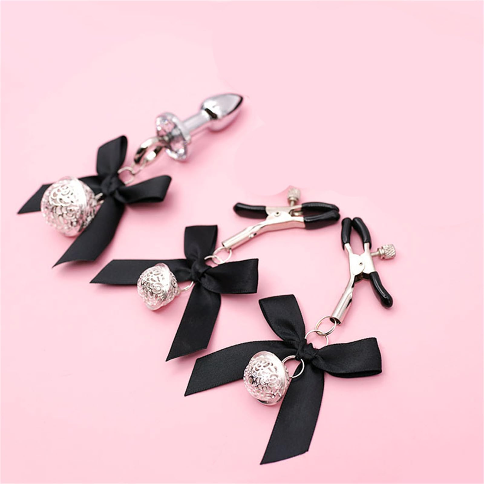 Luxury Stainless Steel Metal Anal Trainer Jewel Butt Plug SM Small Bell Adult Anal Plugs(M): B-Nipple Clip Mini