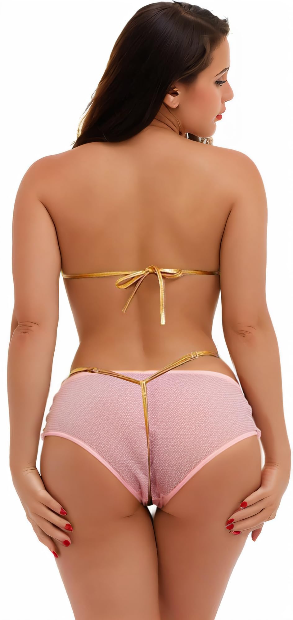 DeSeeni Women Strapless Bra Bandeau Bikini Set 2 Piece Sexy Metallic Bikini Swimsuit Lingerie: Gold
