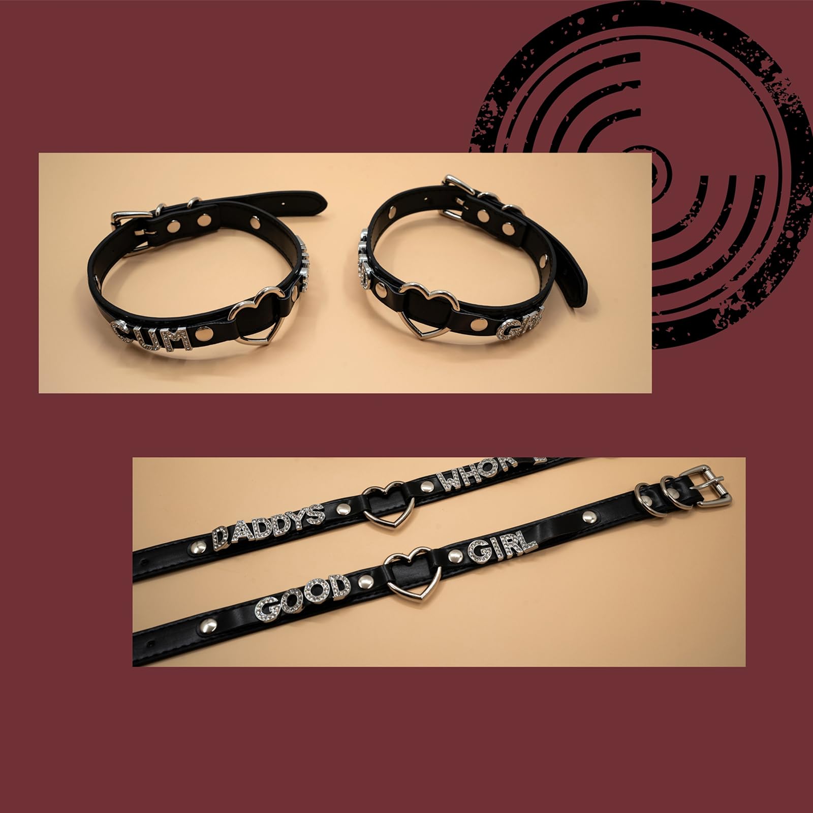 ADEMISHIA Black Heart O-ring Letter Choker Necklace For Women, Punk Handmade PU Leather Leash Collar Adjustable Gothic Jewerly