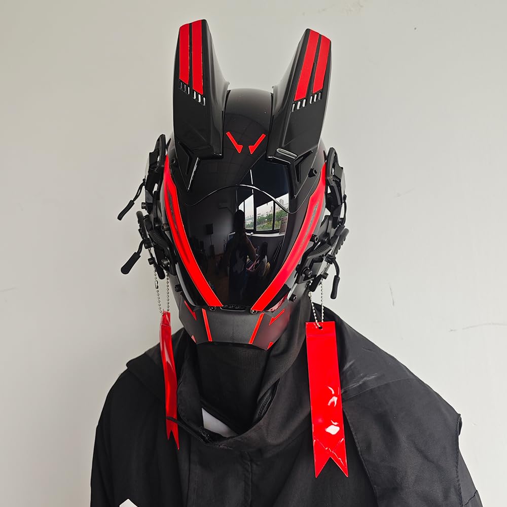 KYEDAY Punk Mask for Men,LED Mask for Women,Futuristic Punk Techwear, Cosplay Halloween Fit Party Music Festival Accessories: Red