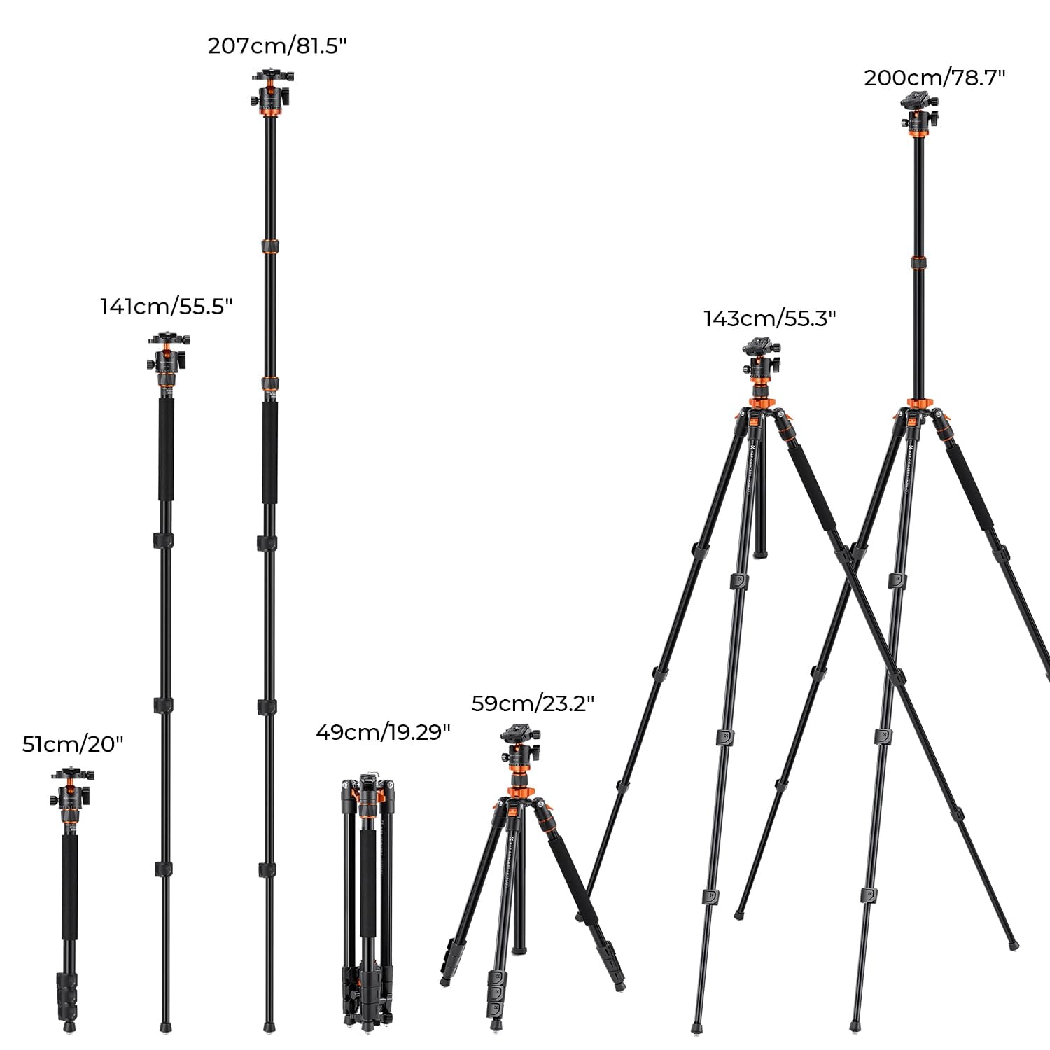 K&F Concept 78 inch Camera Tripod for DSLR Compact Aluminum Tripod with 360 Degree Ball Head and 10KG Load for Travel and Work  (S210) - Image 7