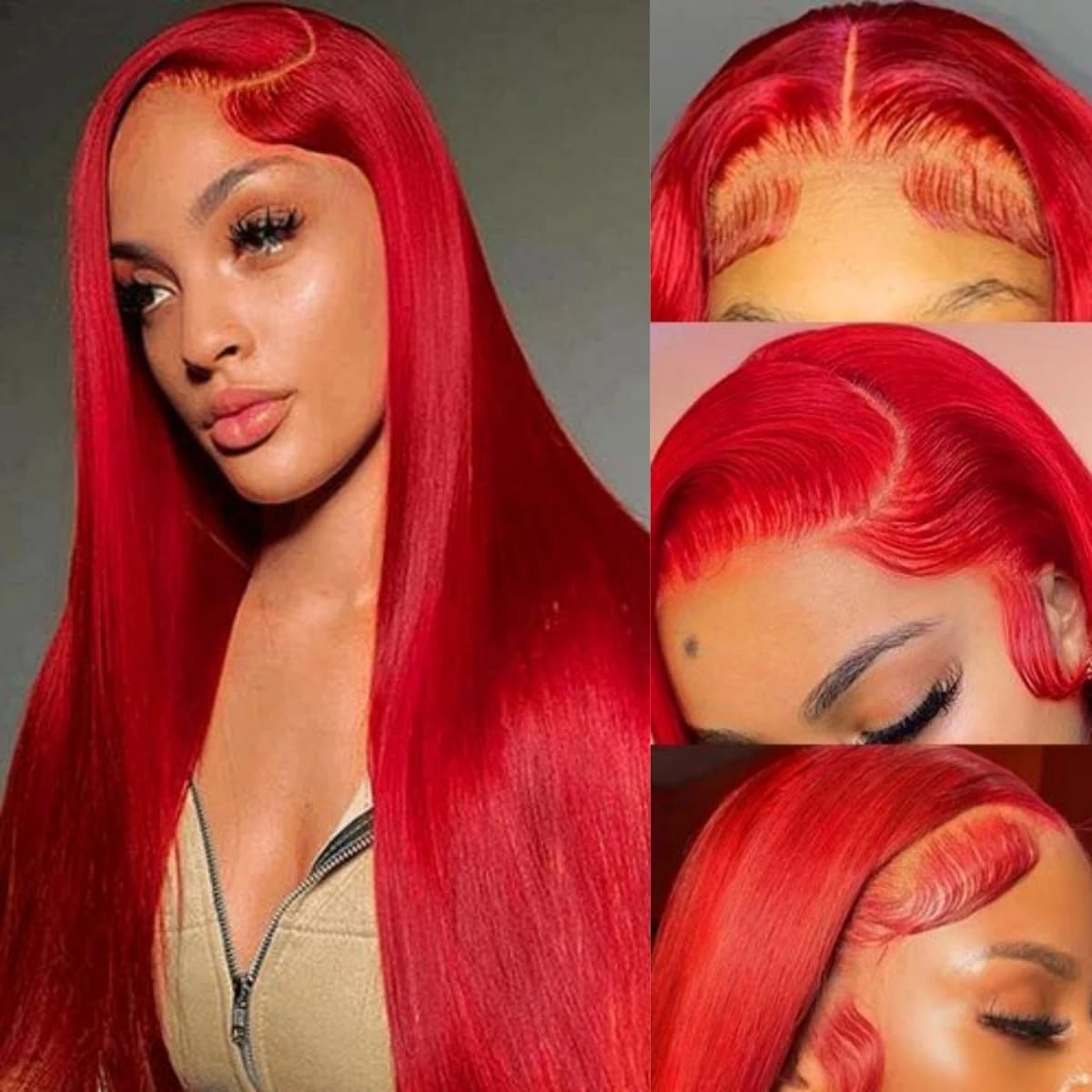 ORIGEN Red Lace Front Wigs with Baby Hair for Black Women Human Hair Pre Plucked Straight Colored 13x4 Lace Frontal Glueless Wig 24 Inch 180% Density