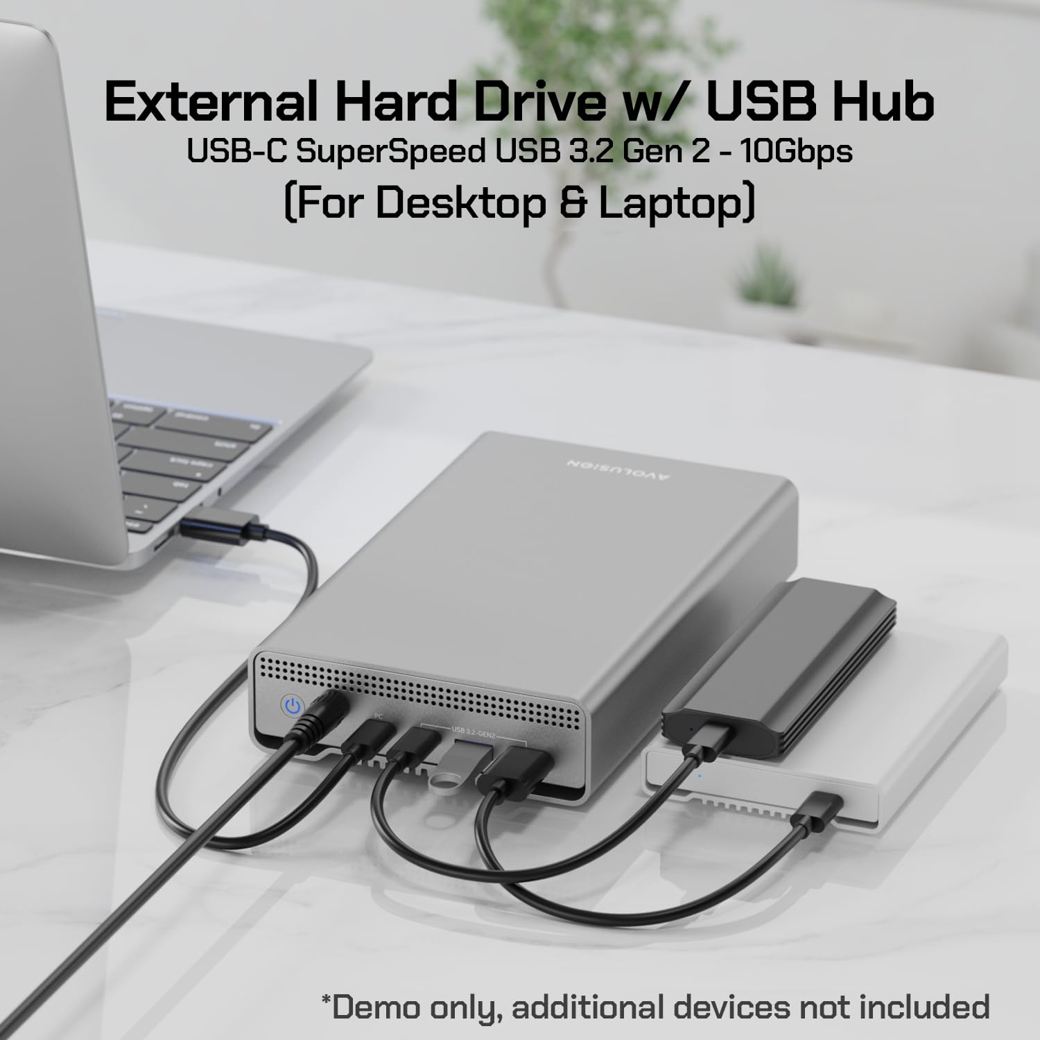 Avolusion PRO-G1 12TB USB 3.2 Gen 2 (10Gbps) USB-C External Hard Drive with USB 3.0 HUB for Windows or MacOS Desktop PC/Laptop