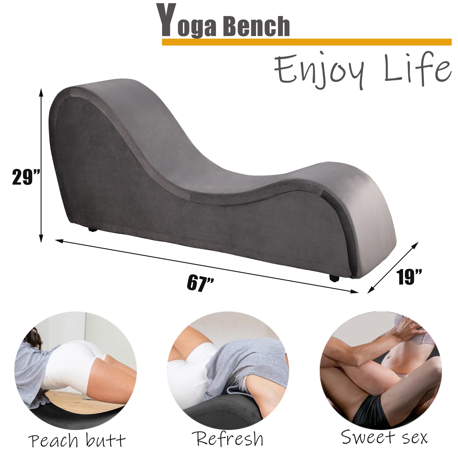 JUBILOOM Yoga Chaise Lounge Chair - Ergonomic Design for Adults, Padded Sponge with Washable, Yoga Chair with Non-Slip Bottom for Bedroom, Living Room, Indoor & Outdoor Yoga Furniture, Dark: Grey