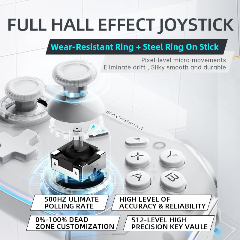 Machenike G5 Pro Wireless Gaming Controller for Windows PC,Switch,IOS&Android,PC Controller Hall Effect Joystick＆Triggers/Gyroscope,RGB Lights (): White